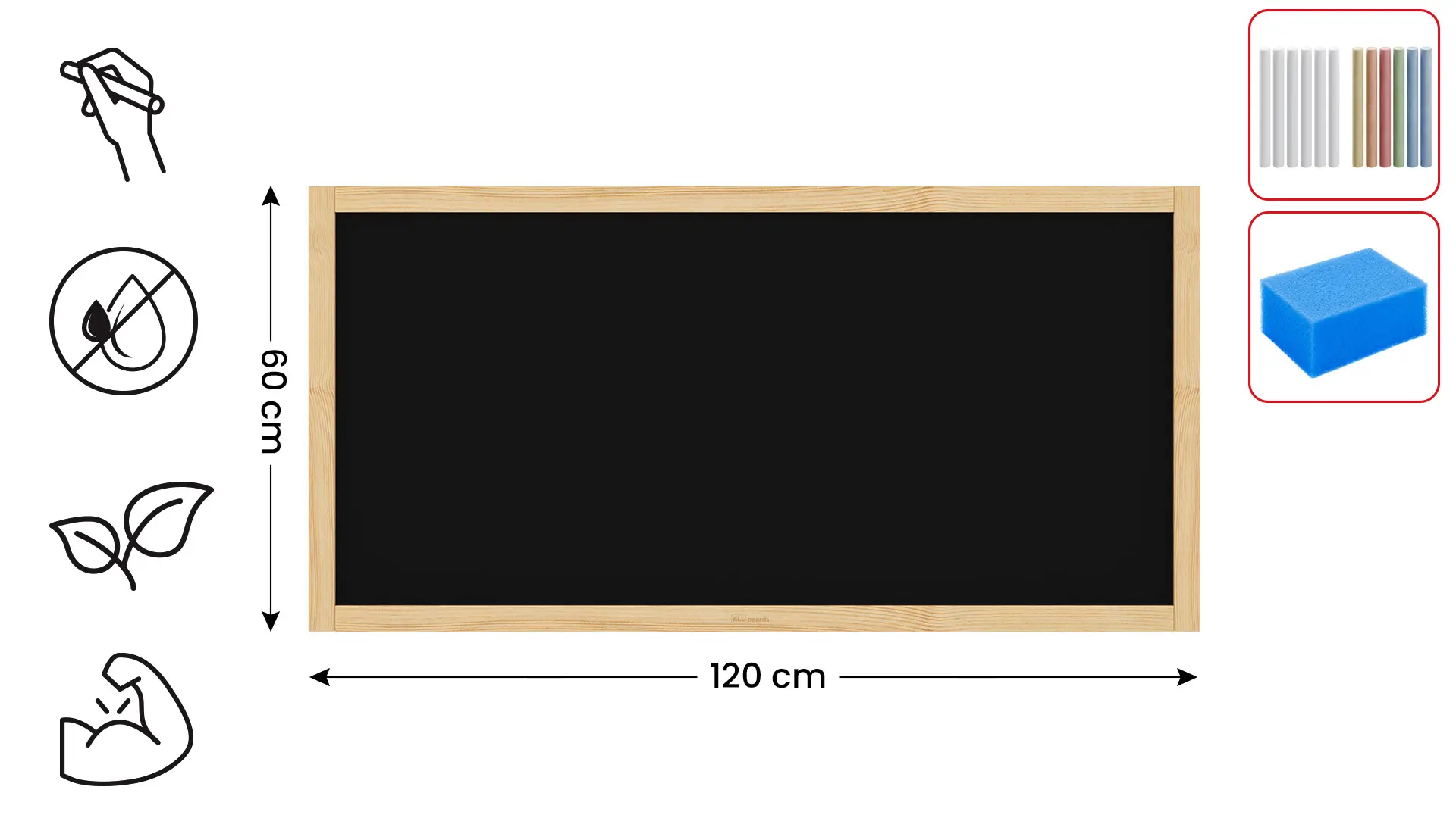 Tableau à Craie Noir avec Cadre en Bois Naturel Laqué 120x60cm – Image 2