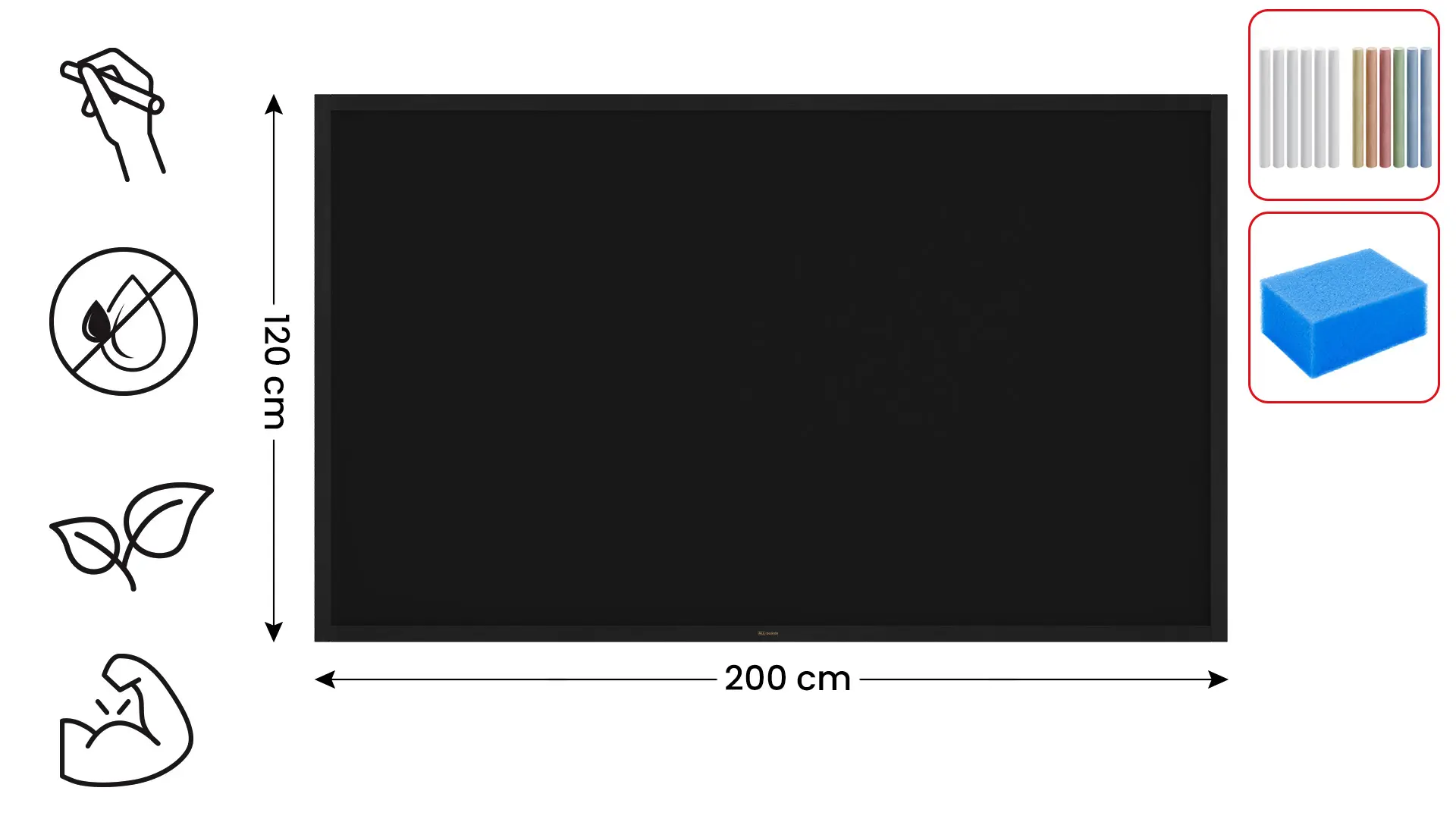 Tableau à Craie Noir avec Cadre en Bois Noir 200x120cm – Image 2