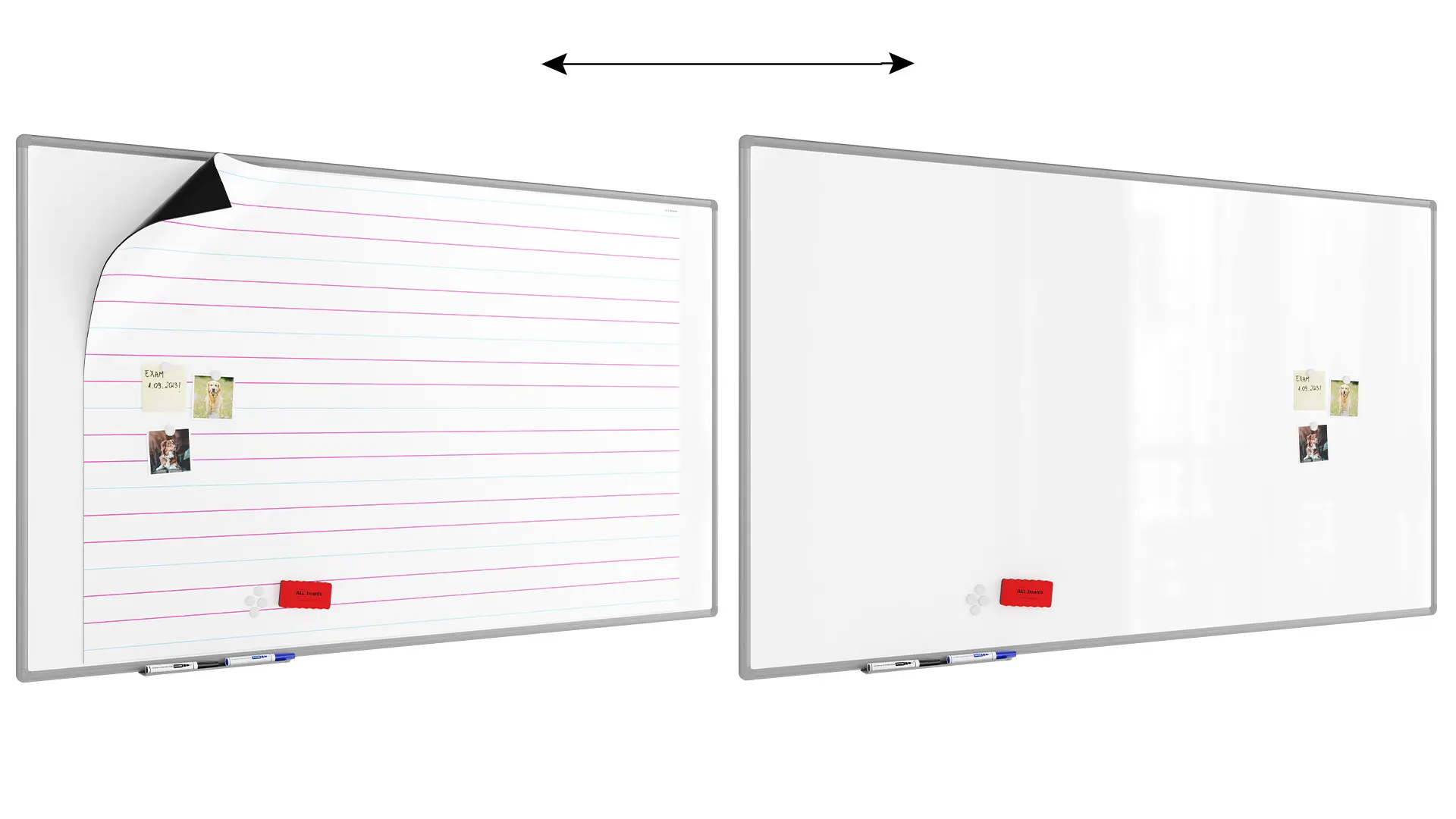 Tableau magnétique effaçable à sec 170x100 + ensemble d'accessoires - Lignage Triple – Image 5