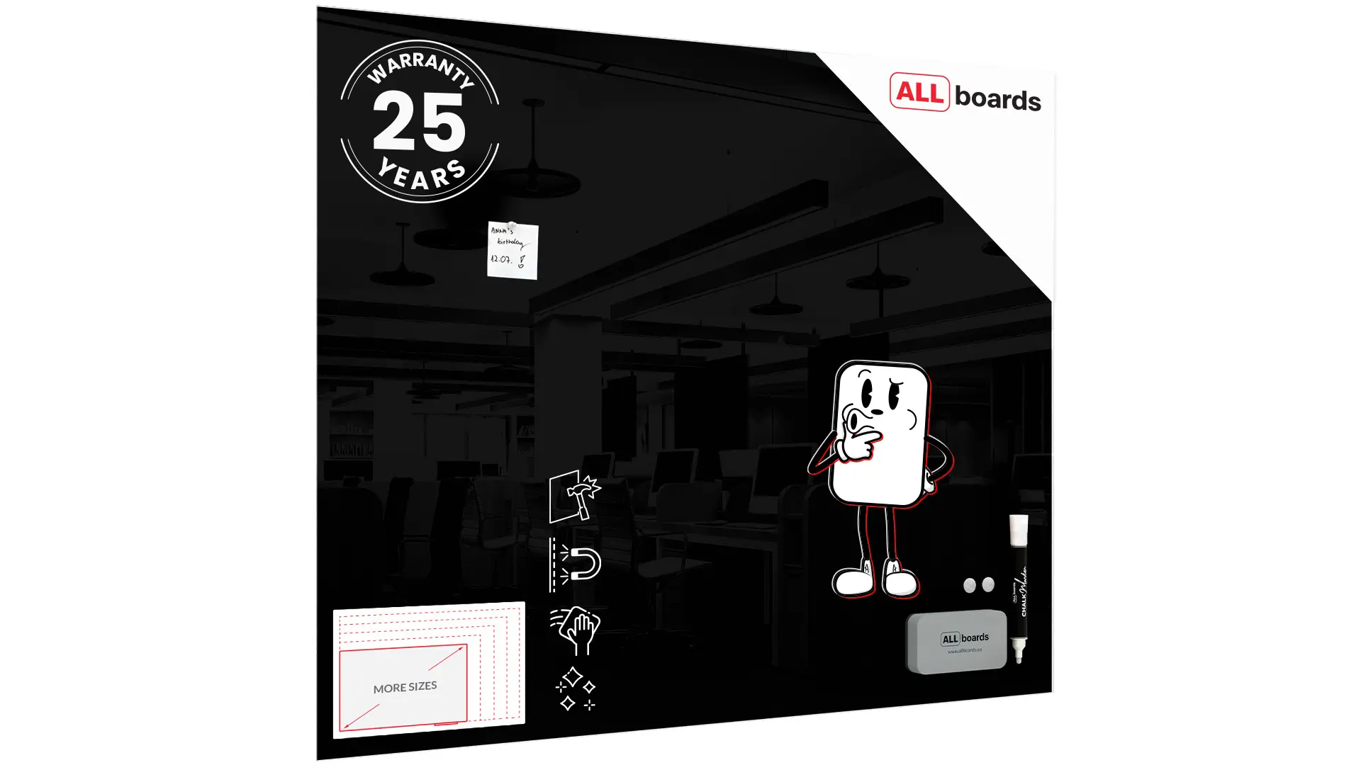 Tableau Noir en Verre 150x120cm, Tableau Magnétique sans Cadre, Verre Trempé + ACCESSOIRES