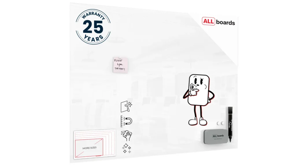 Tableau Blanc en Verre PREMIUM SUPERWHITE 120x60cm, Tableau Magnétique sans Cadre, Verre Trempé  + ACCESSOIRES
