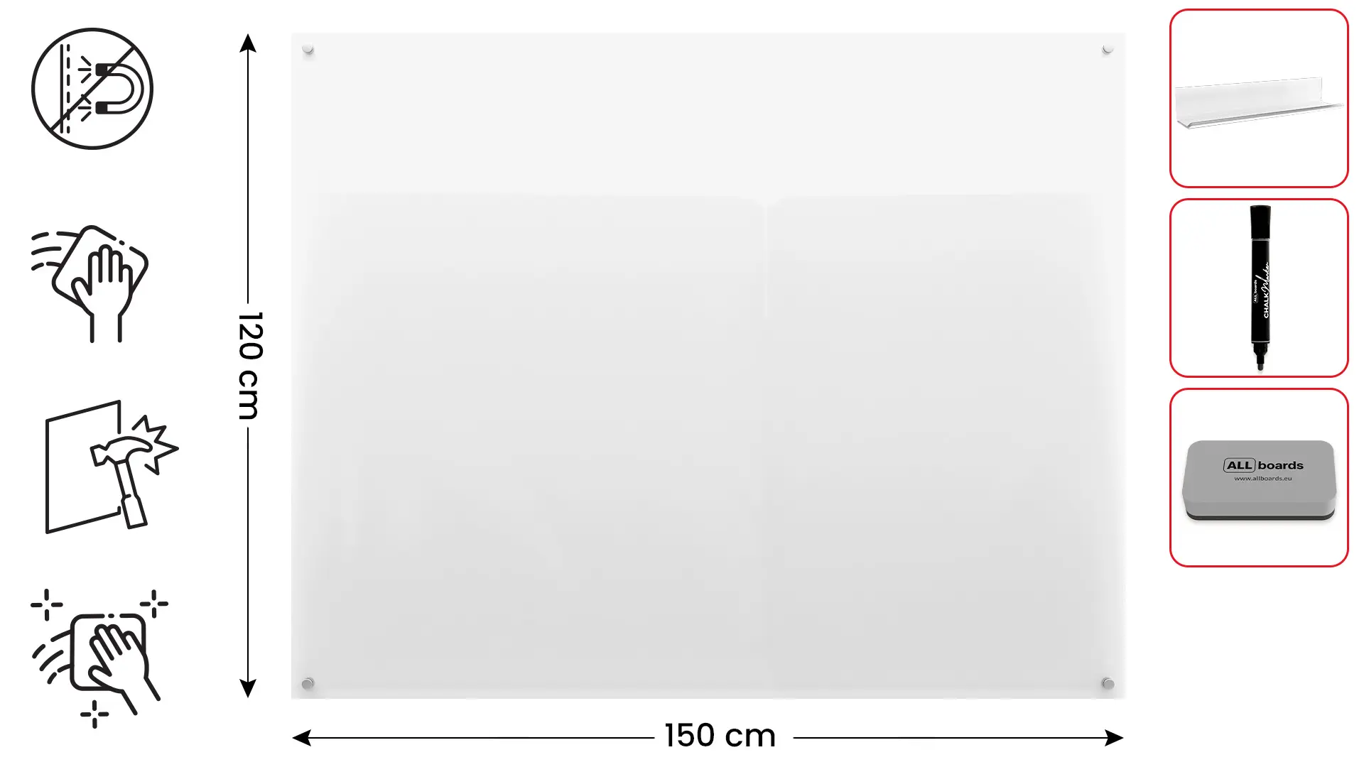 Tableau en Verre non magnétique Transparent 150x120 cm sans Cadre, Verre Trempé – Image 2