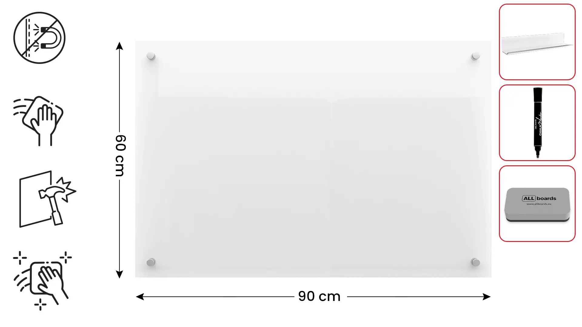 Tableau en Verre non magnétique Transparent 90x60 cm sans Cadre, Verre Trempé – Image 2