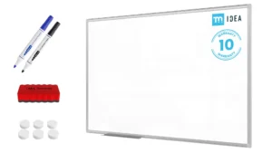 Tableau blanc magnétique 120x60 cm avec cadre en aluminium + accessoires - Série TM IDEA® Flex
