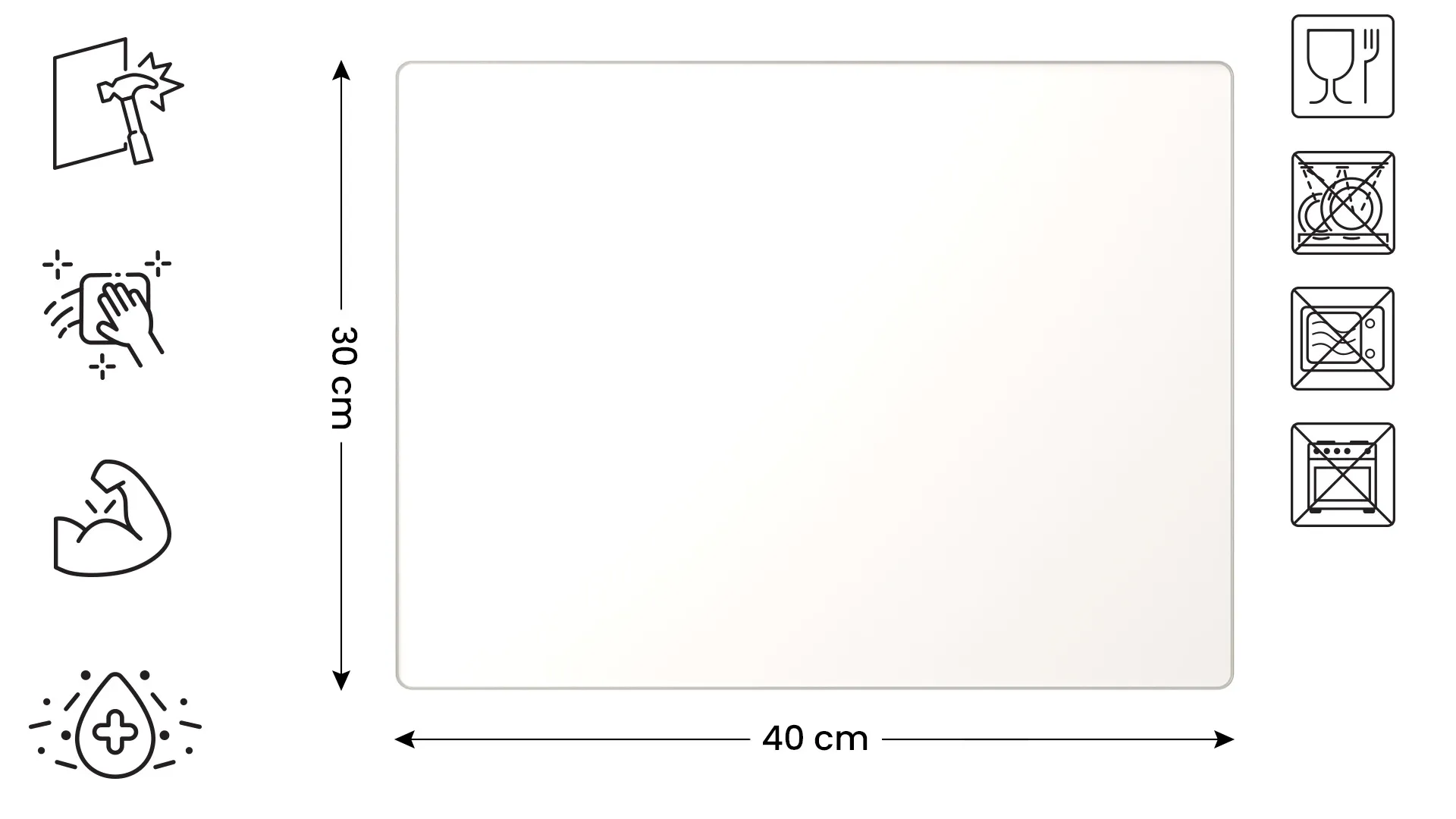 Plaque de Protection en Verre Trempé Universel et Multifonction – Planche à Découper & Plateau en Verre 30x40cm BLANCHE – Image 2