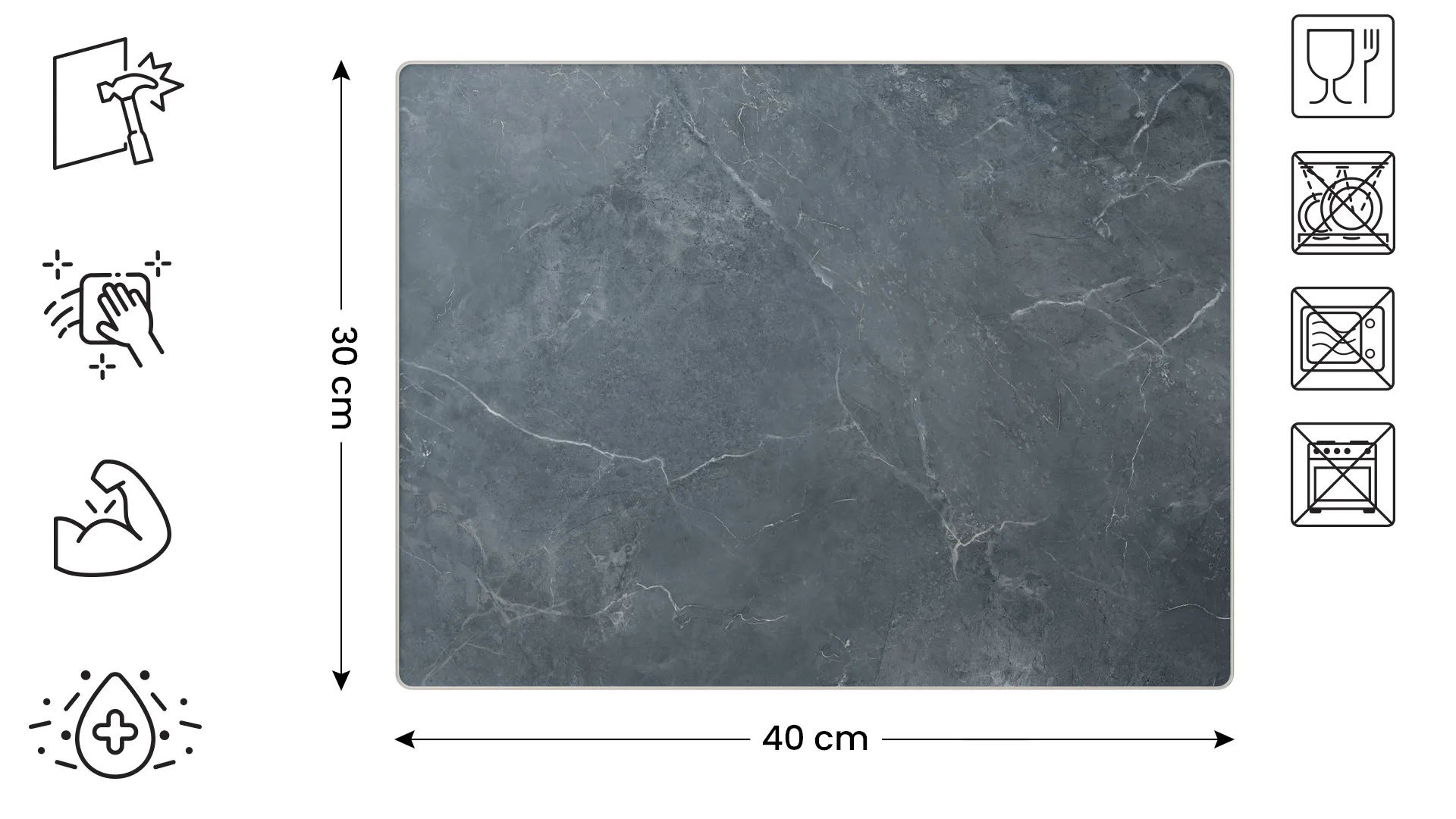 Plaque de Protection en Verre Trempé Universel et Multifonction – Planche à Découper & Plateau en Verre 30x40cm avec Motif Anthracite Marbre – Image 2