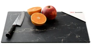 Plaque de Protection en Verre Trempé Universel et Multifonction – Planche à Découper & Plateau en Verre 30x40cm avec Motif Marbre Noir