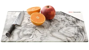 Plaque de Protection en Verre Trempé Universel et Multifonction – Planche à Découper & Plateau en Verre 30x40cm avec Motif BOIS FOSSILE