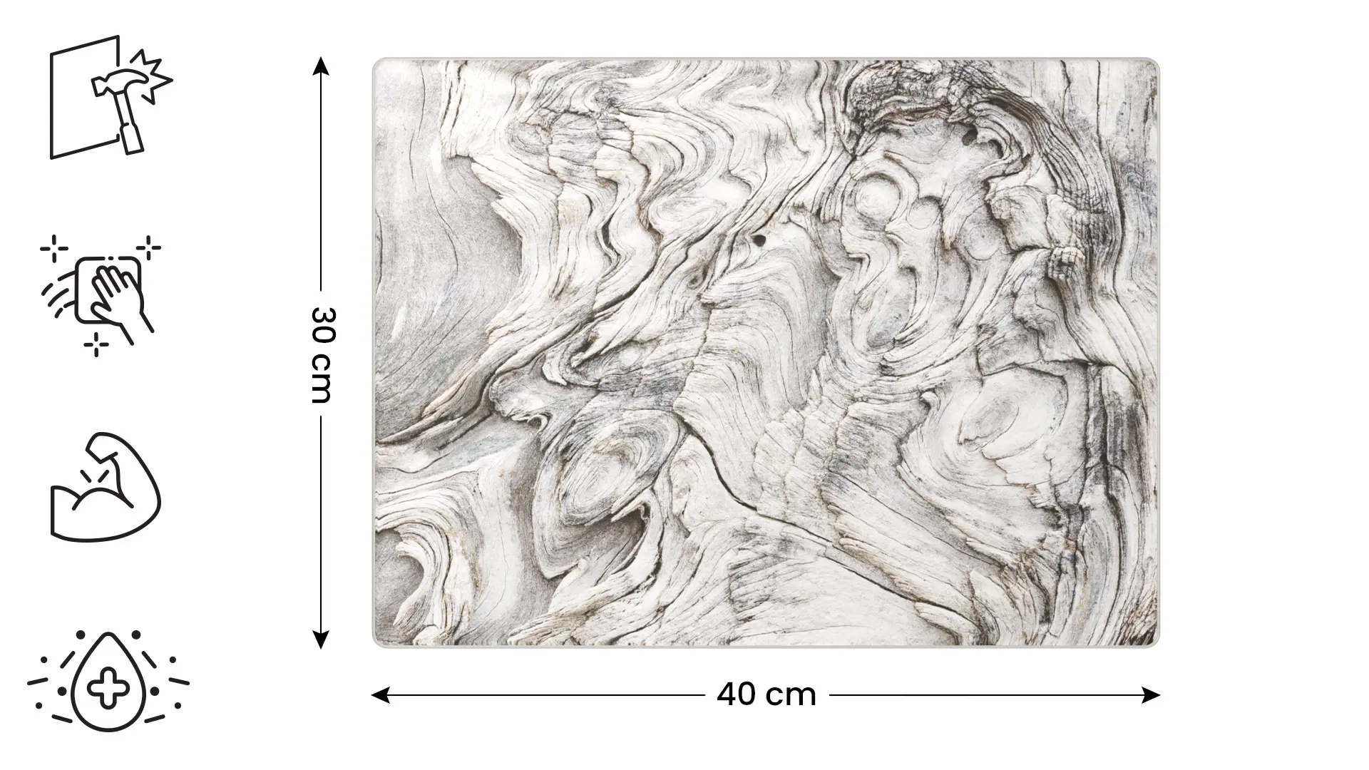 Plaque de Protection en Verre Trempé Universel et Multifonction – Planche à Découper & Plateau en Verre 30x40cm avec Motif BOIS FOSSILE – Image 2