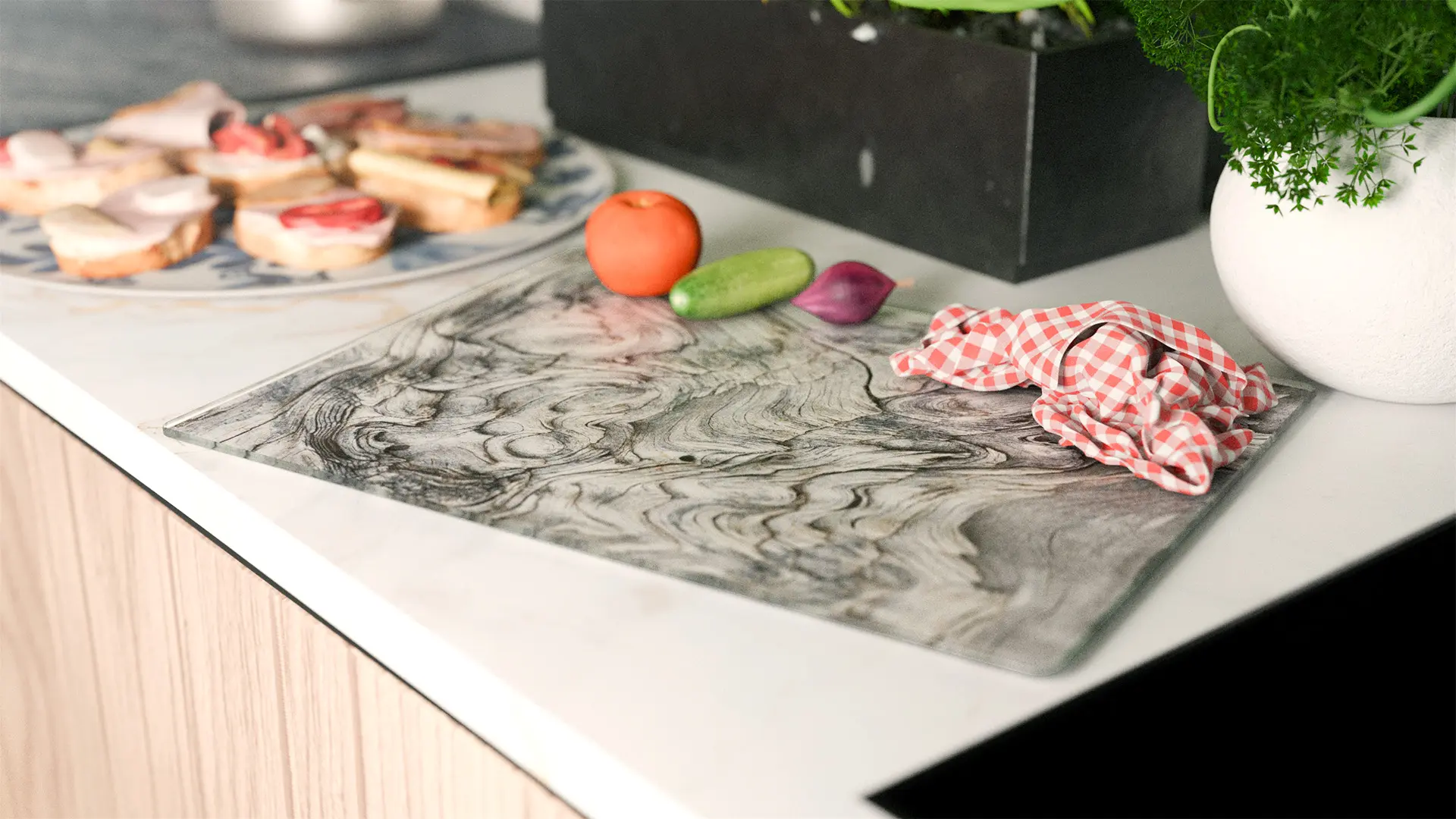 Plaque de Protection en Verre Trempé Universel et Multifonction – Planche à Découper & Plateau en Verre 30x40cm avec Motif BOIS FOSSILE – Image 3