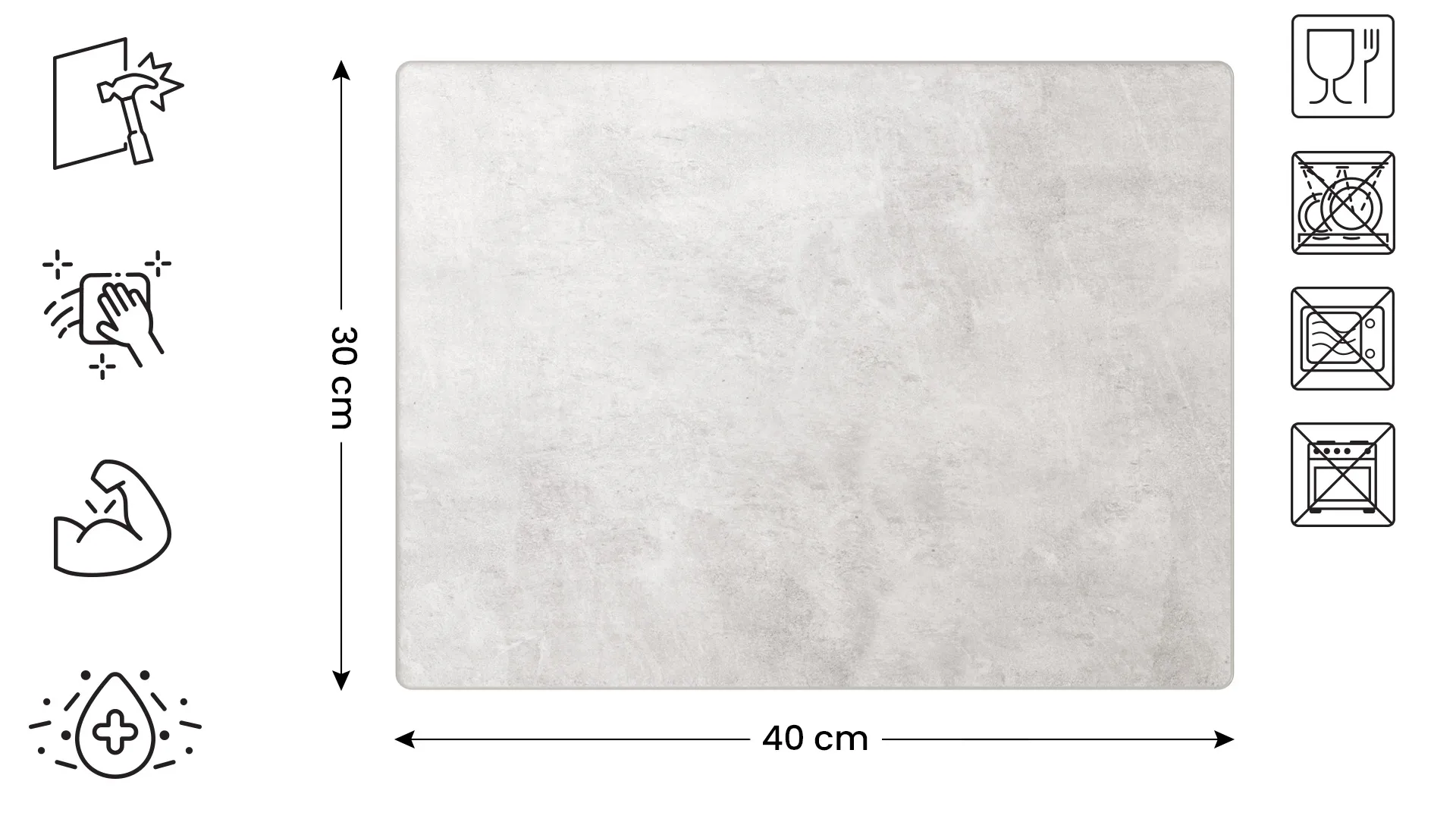 Plaque de Protection en Verre Trempé Universel et Multifonction – Planche à Découper & Plateau en Verre 30x40cm avec Motif BÉTON II – Image 2