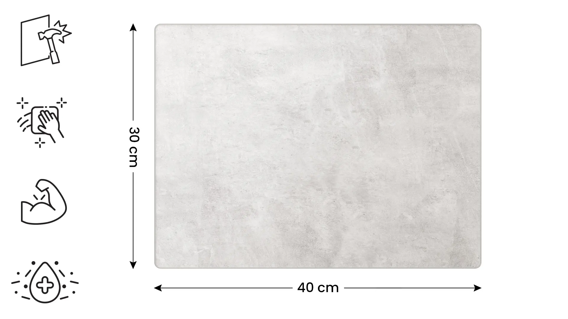 Plaque de Protection en Verre Trempé Universel et Multifonction – Planche à Découper & Plateau en Verre 30x40cm avec Motif BÉTON II – Image 2