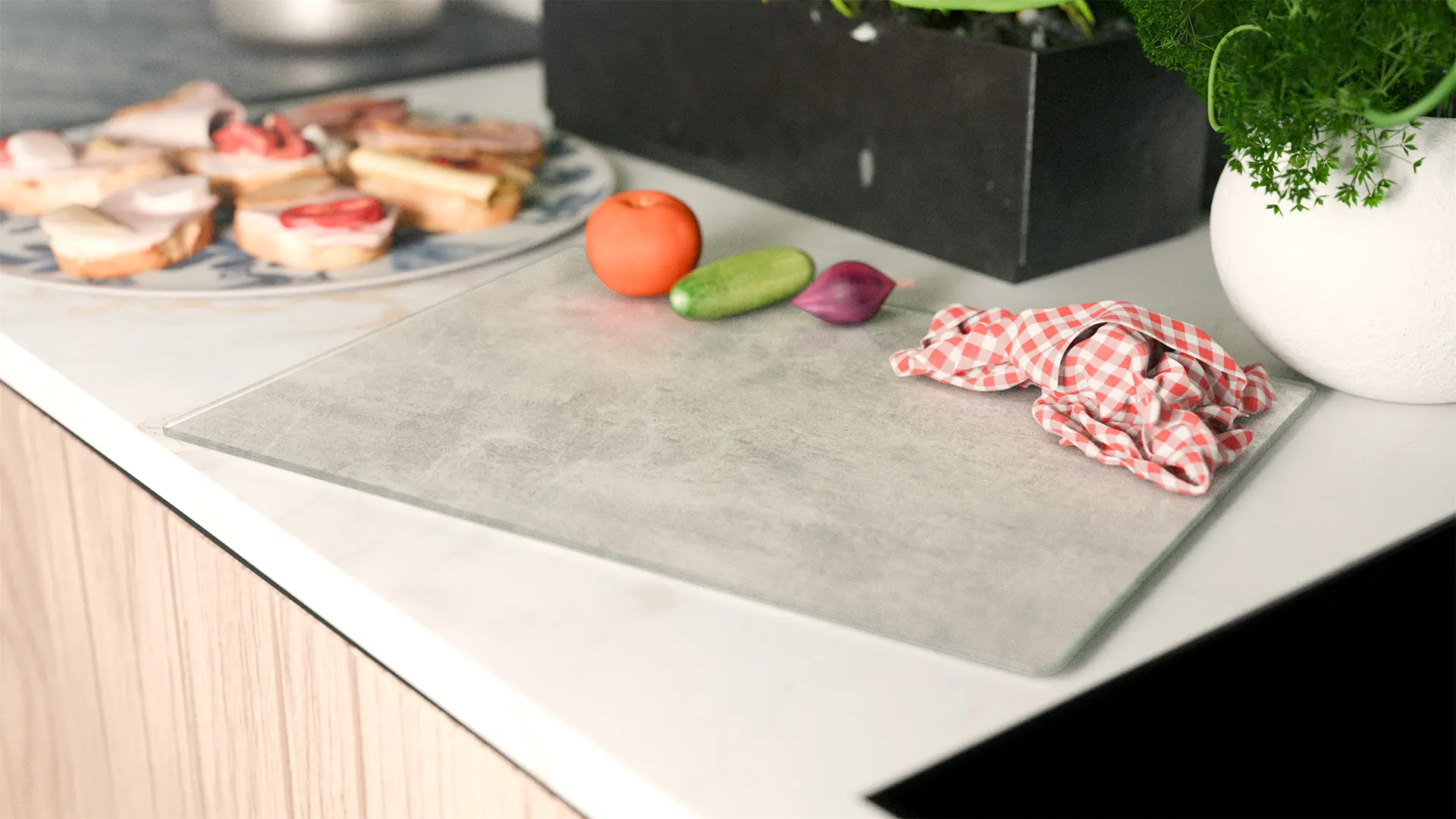 Plaque de Protection en Verre Trempé Universel et Multifonction – Planche à Découper & Plateau en Verre 30x40cm avec Motif BÉTON II – Image 3