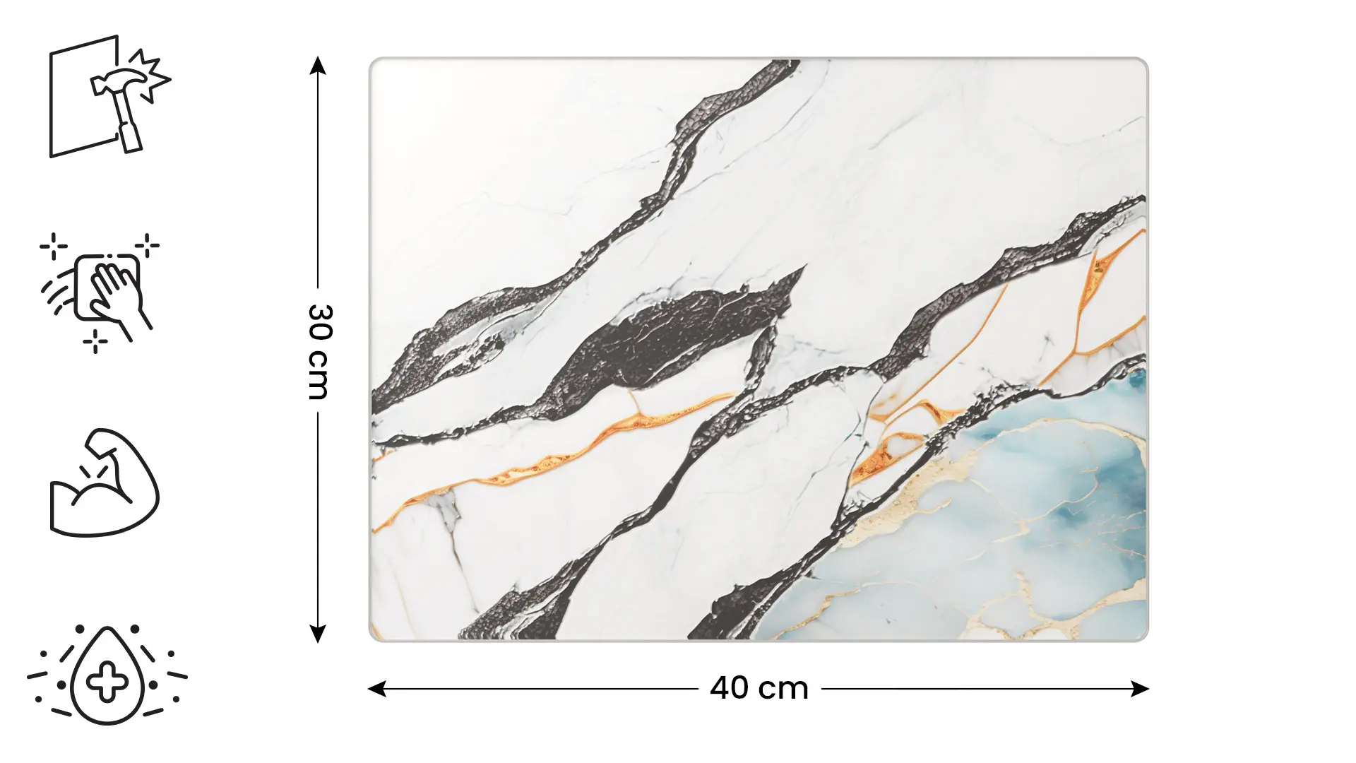 Plaque de Protection en Verre Trempé Universel et Multifonction – Planche à Découper & Plateau en Verre 30x40cm avec Motif Anthracite Marbre Or – Image 2