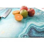Planche à découper en verre BLEU ET OR 60 x 52 cm