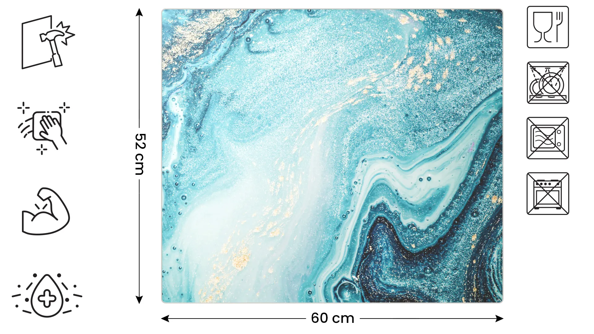 Planche à découper en verre BLEU ET OR 60 x 52 cm – Image 2