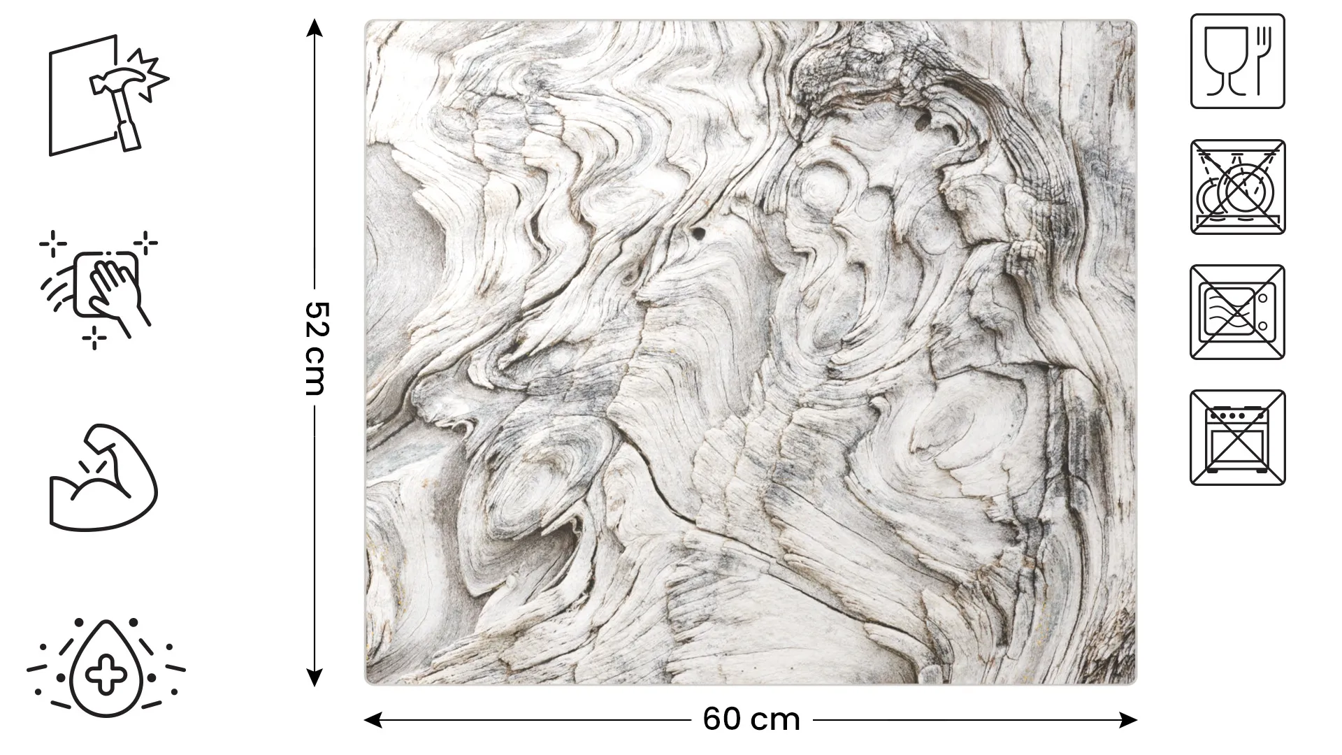 Planche à découper en verre BOIS FOSSILE 60 x 52 cm – Image 2