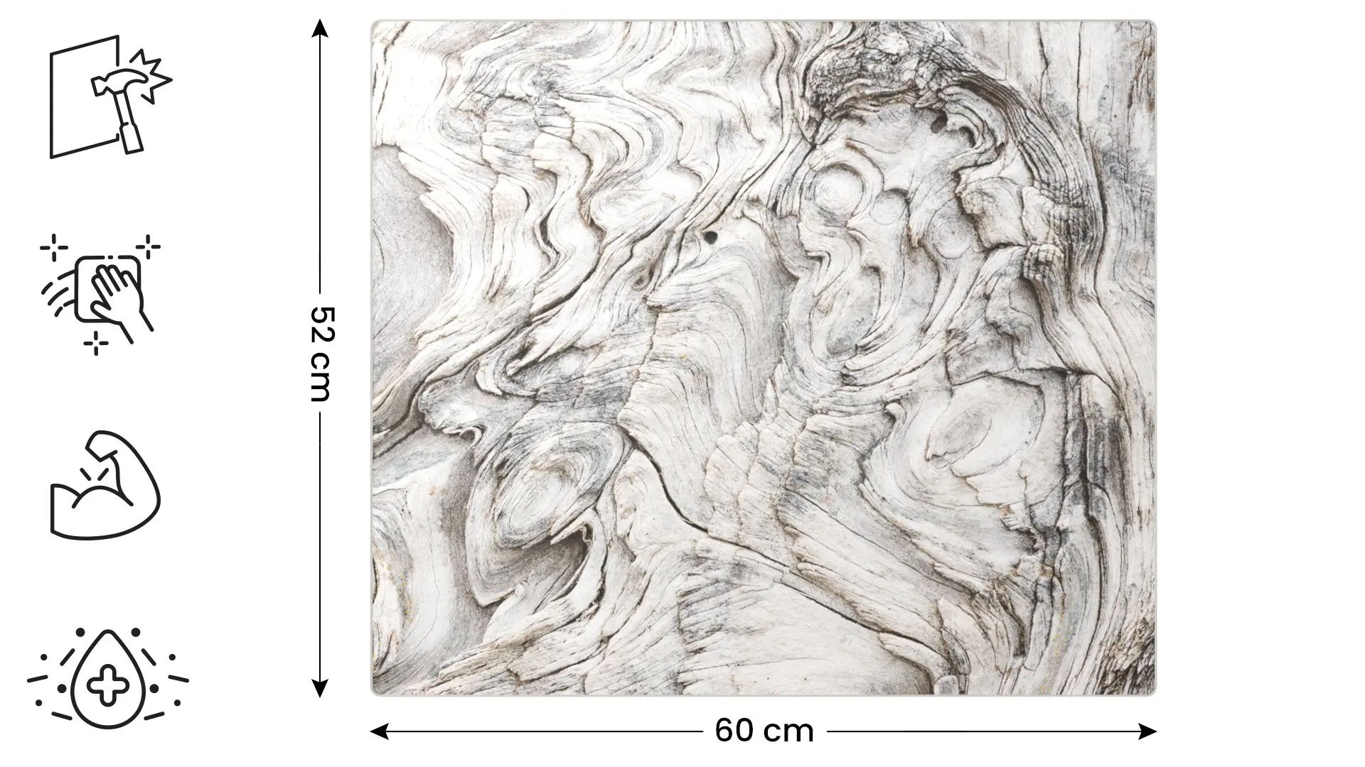 Planche à découper en verre BOIS FOSSILE 60 x 52 cm – Image 2