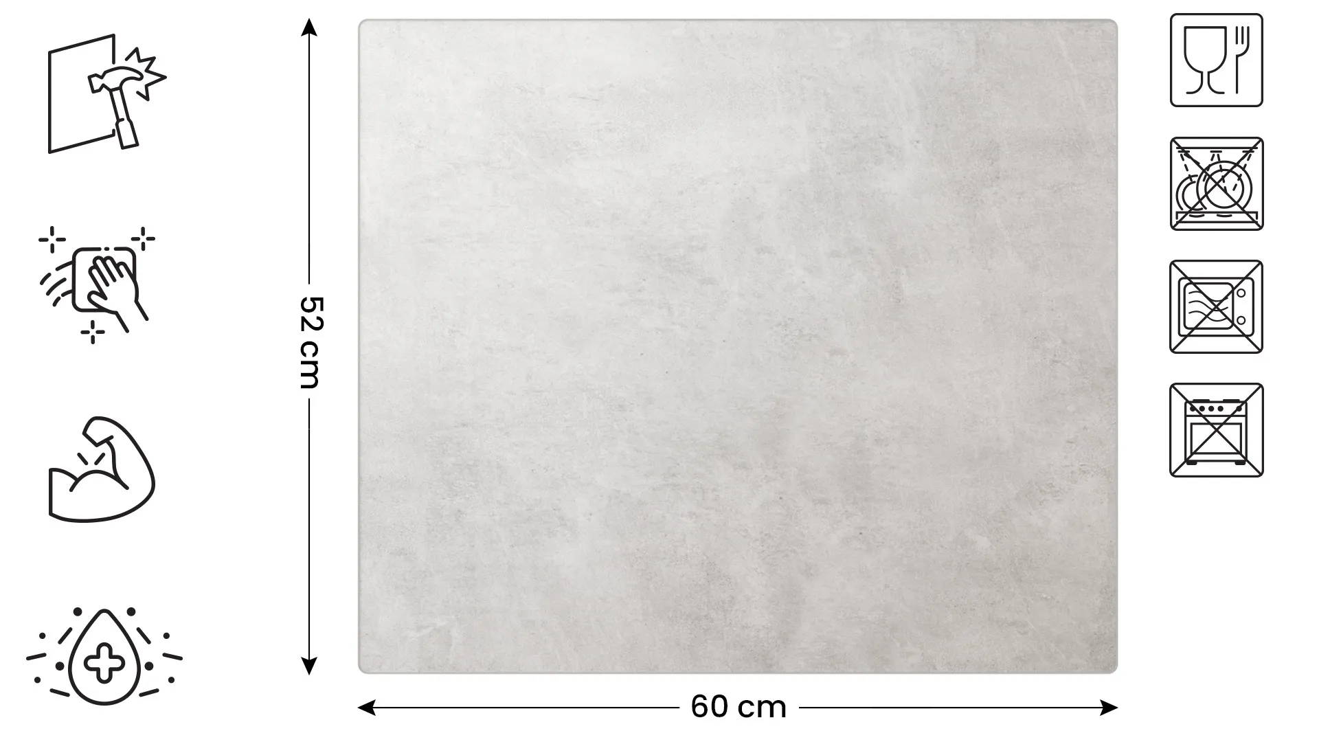 Planche à découper en verre BÉTON II 60 x 52 cm – Image 2