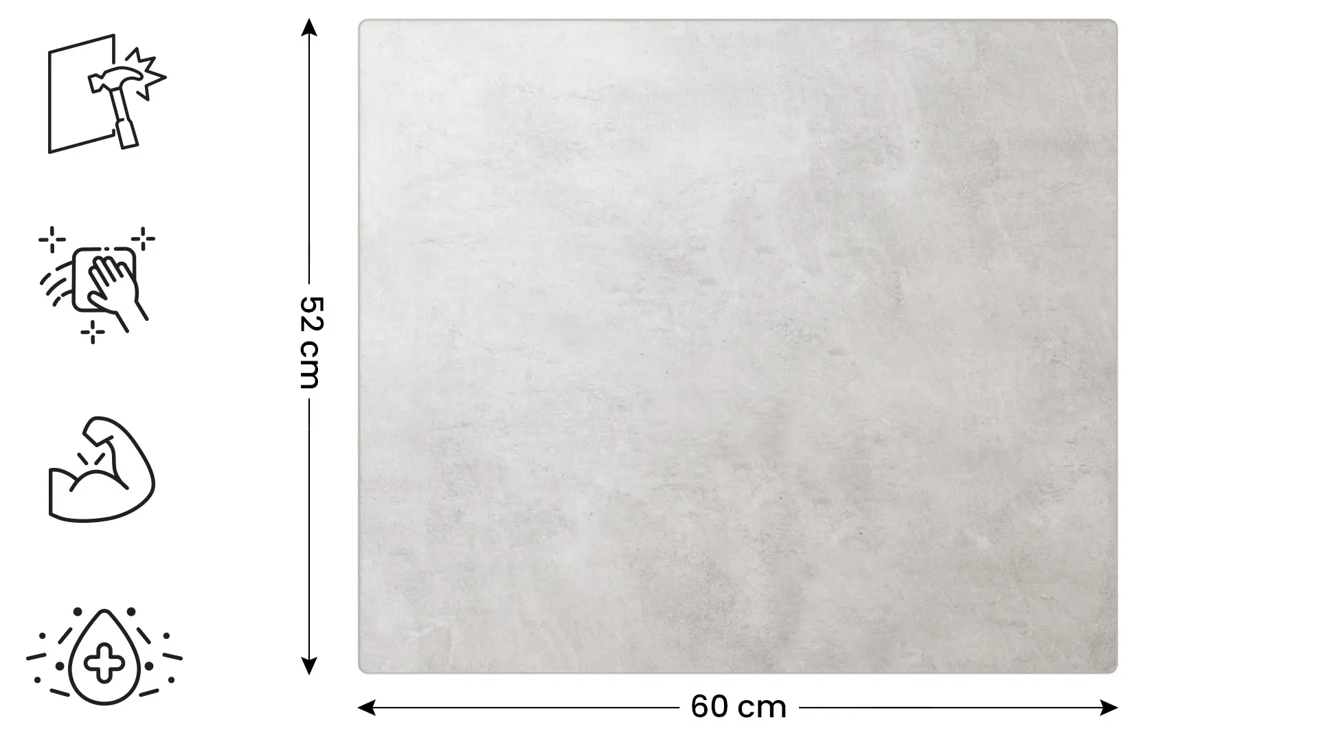 Planche à découper en verre BÉTON II 60 x 52 cm – Image 2
