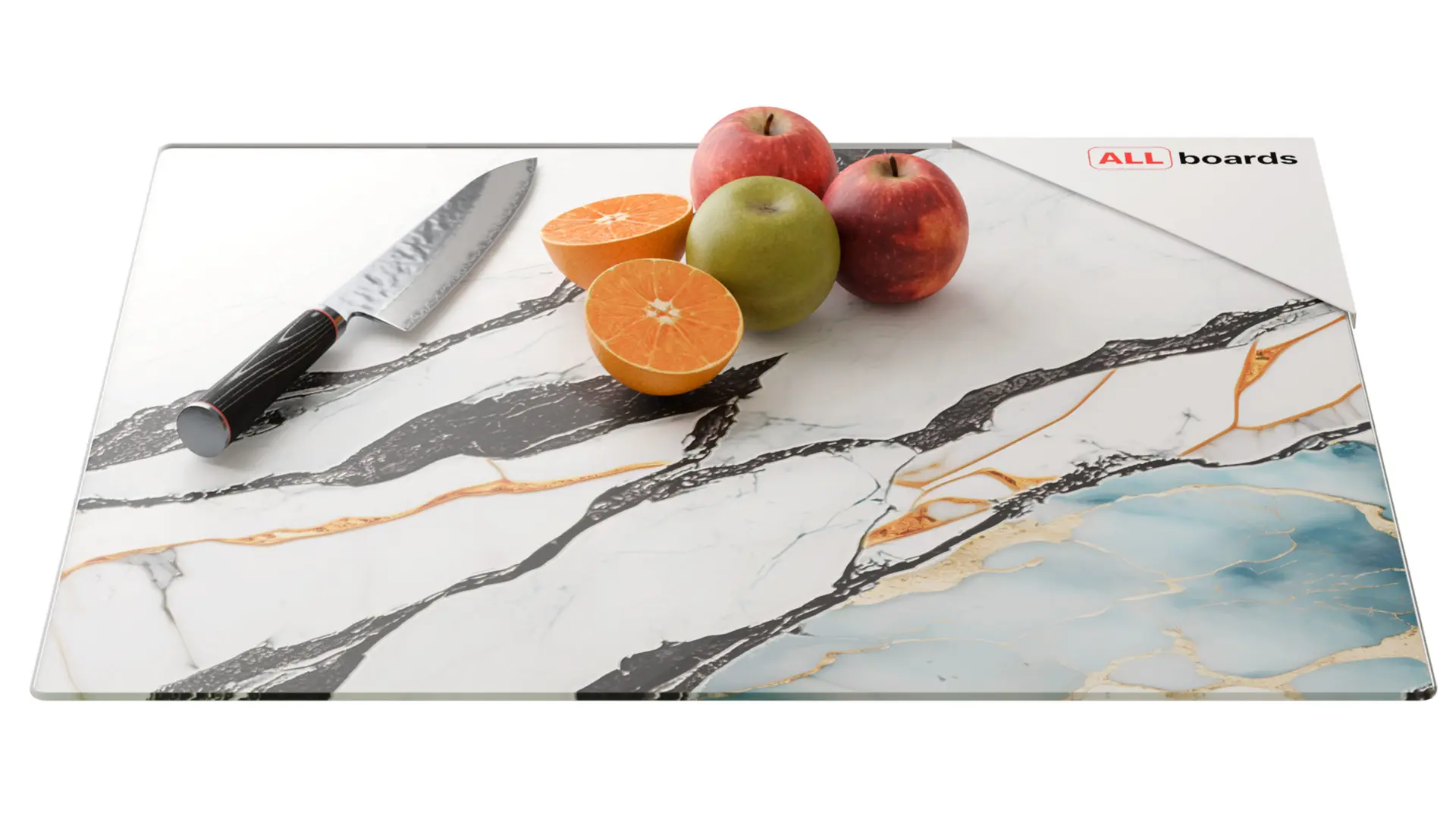 Planche à découper en verre MARBRE, BLEU ET OR 60 x 52 cm