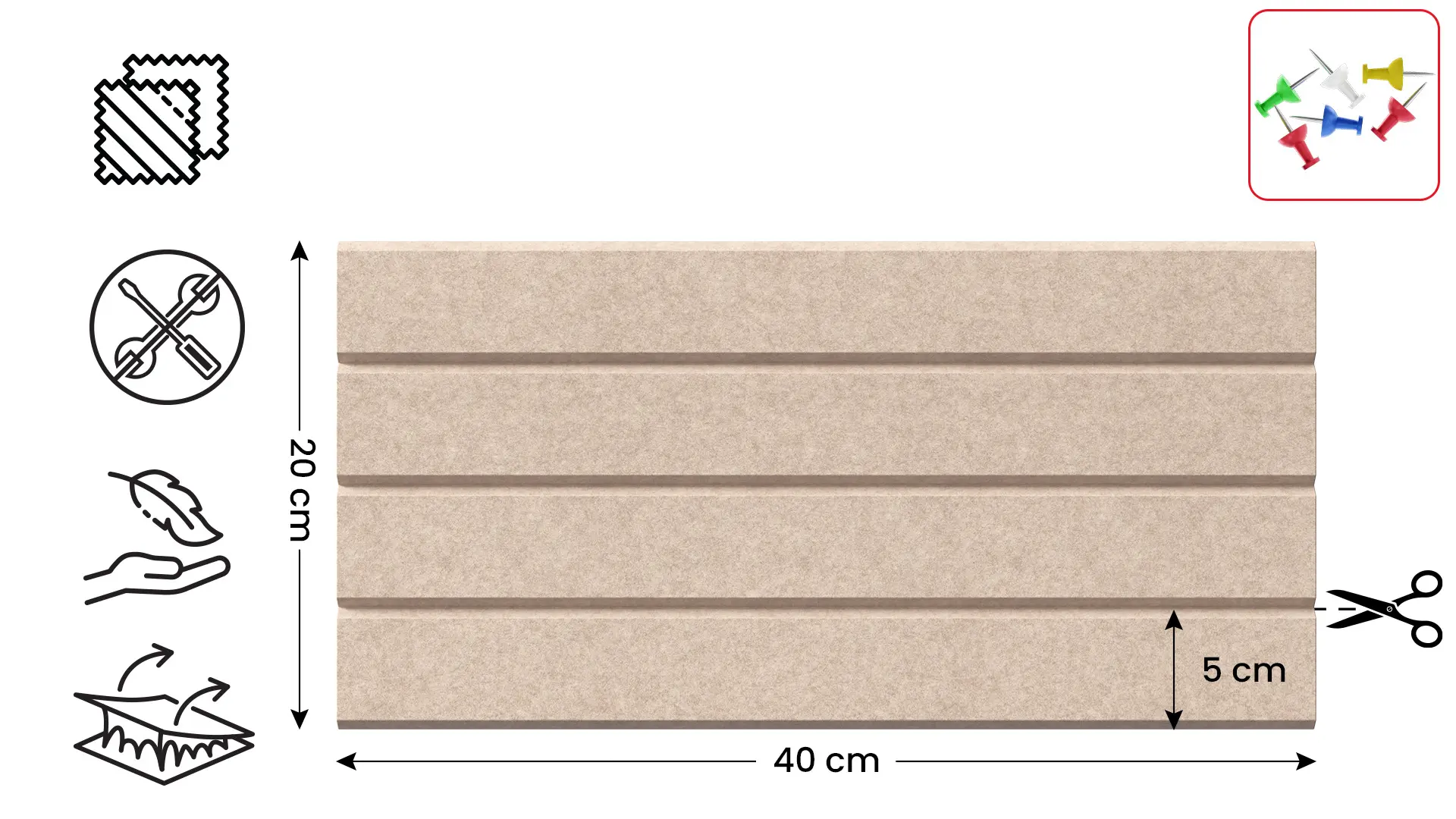 Panneau en feutre mural 40x20cm camel – Image 2