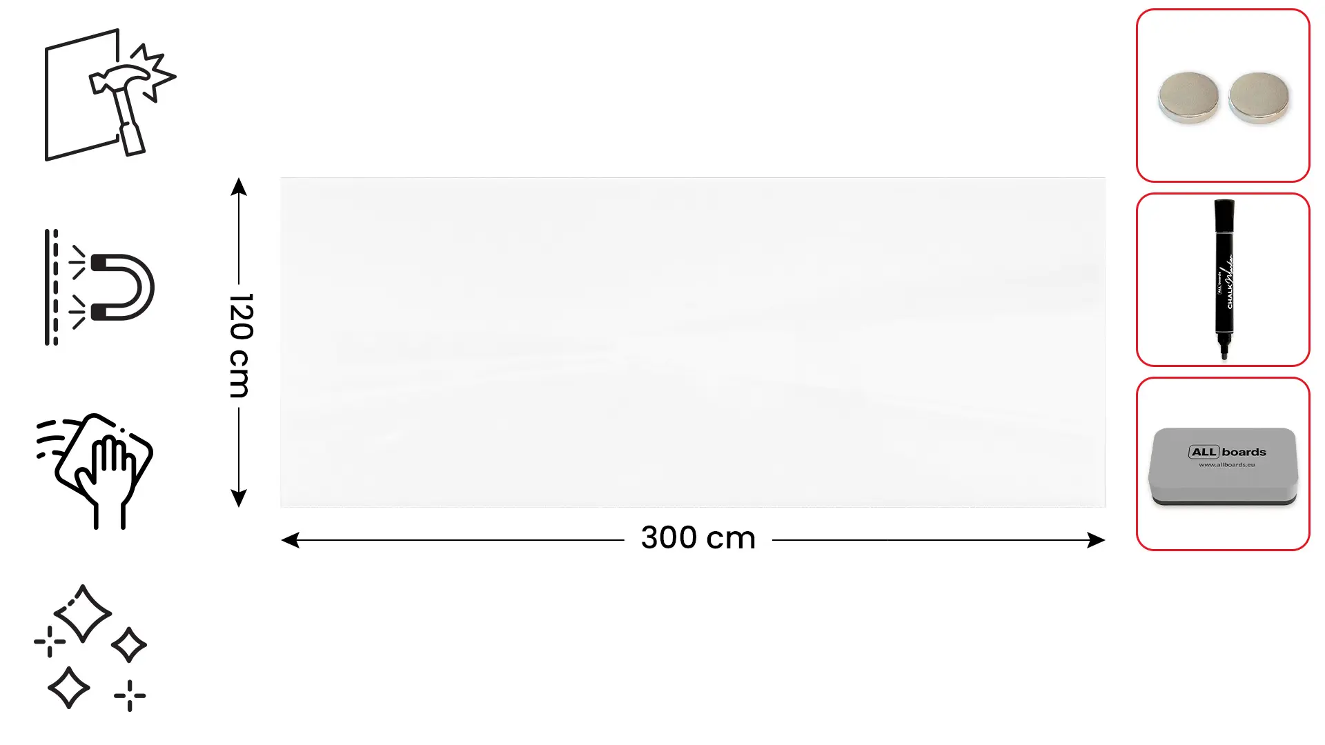 Tableau Blanc en Verre PREMIUM SUPERWHITE 300x120cm, Tableau Magnétique sans Cadre, Verre Trempé + ACCESSOIRES – Image 2