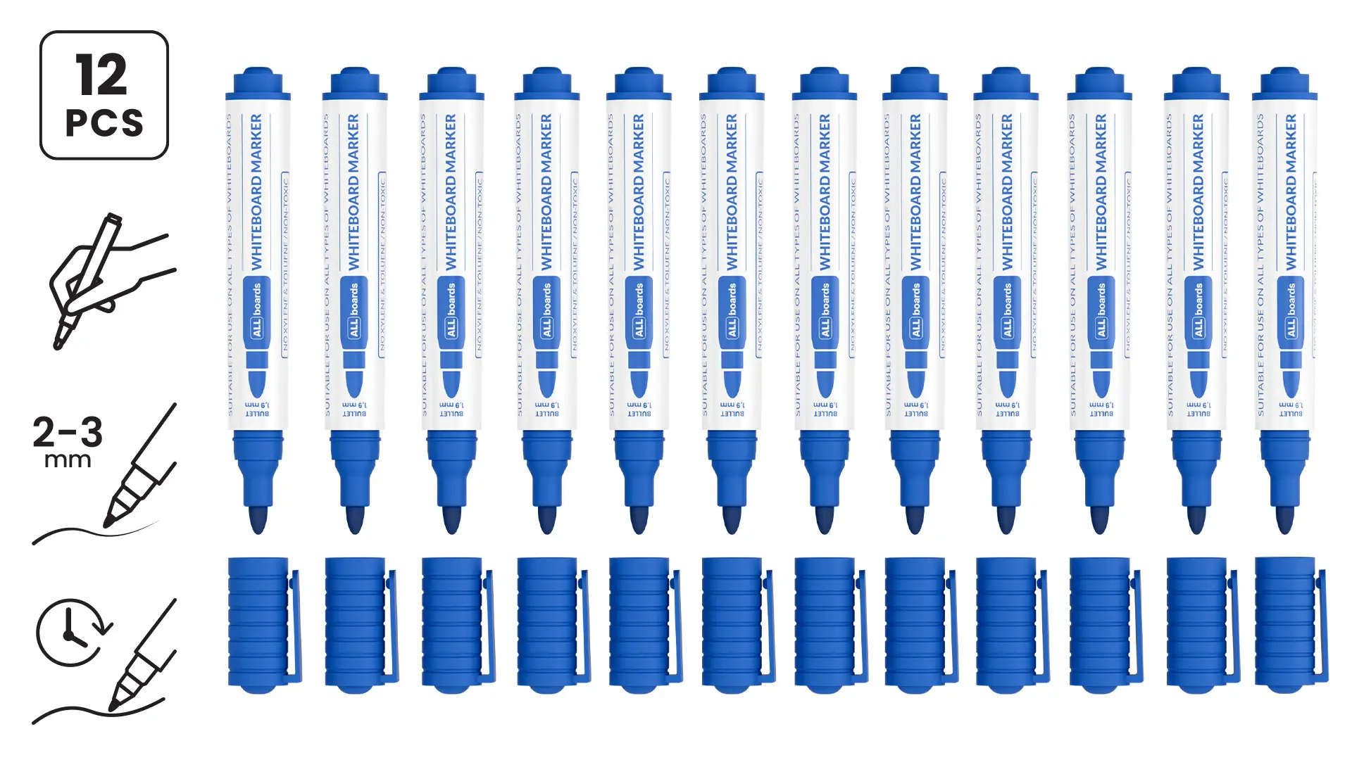Set de marqueurs pour tableaux effaçables à sec ALLboards – couleur bleue - 12 pièces – Image 2