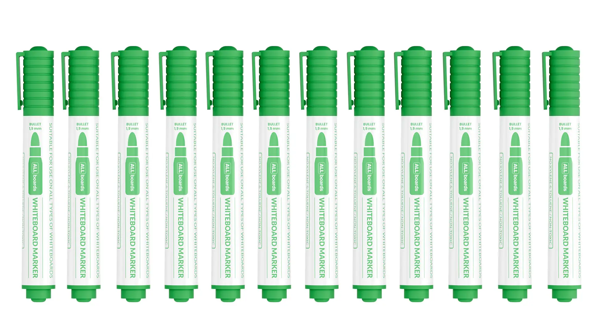 Set de marqueurs effaçables à sec ALLboards – couleur verte - 12 pièces