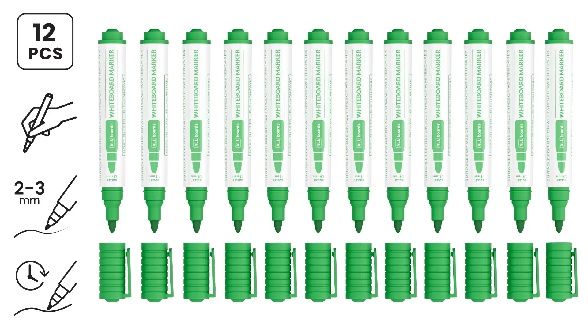 Set de marqueurs effaçables à sec ALLboards – couleur verte - 12 pièces – Image 2