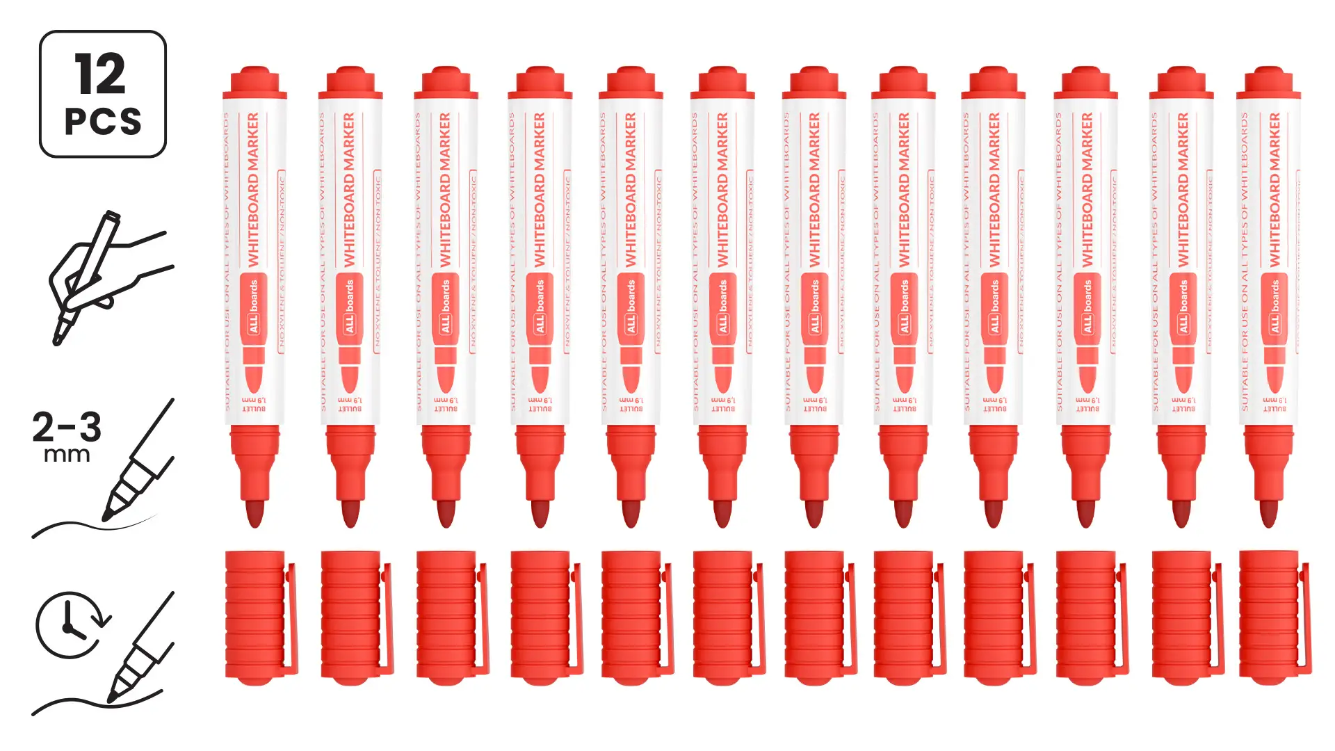 Set de marqueurs pour tableaux effaçables à sec ALLboards – couleur rouge - 12 pièces – Image 2
