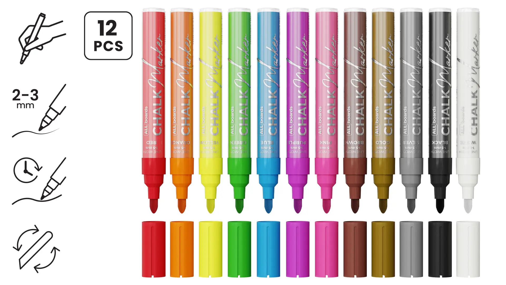 Lot de marqueurs à craie liquide ALLboards – 12 pièces de différentes couleurs – Image 2