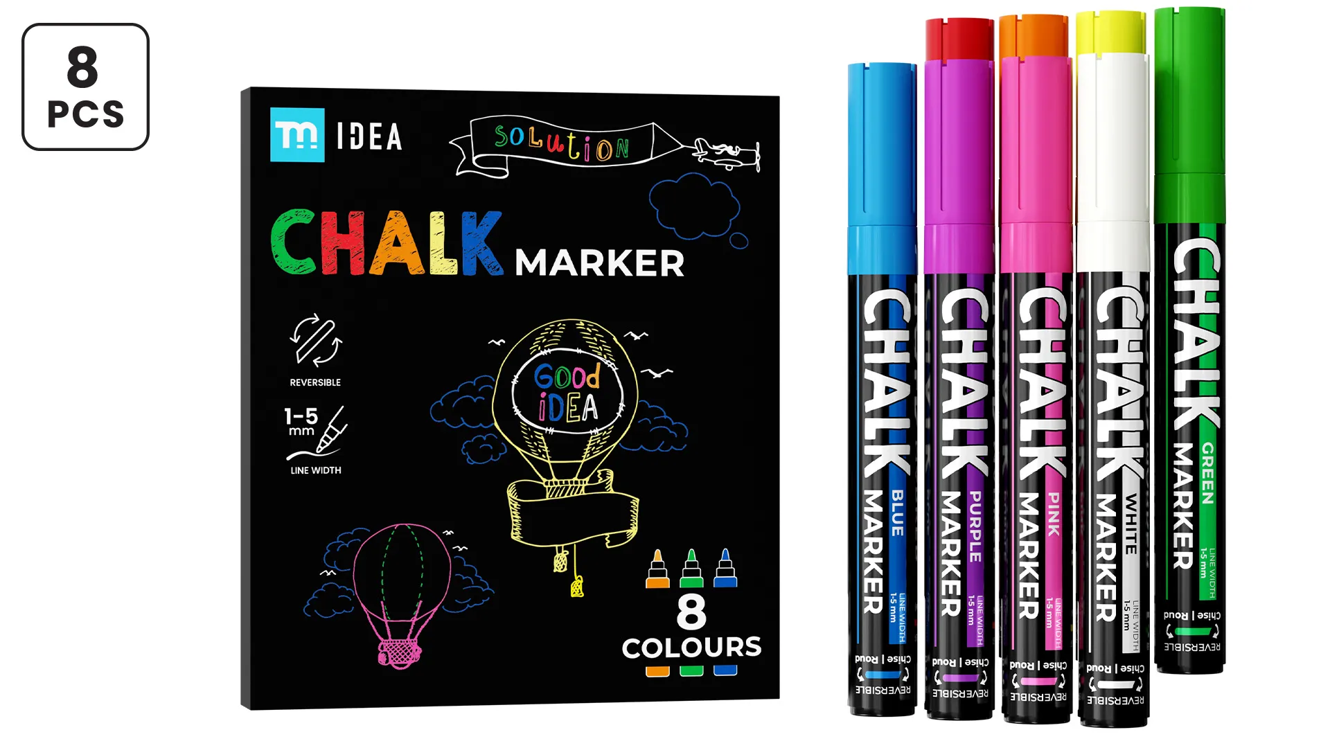 Lot de marqueurs à craie TM IDEA – 8 pièces de différentes couleurs