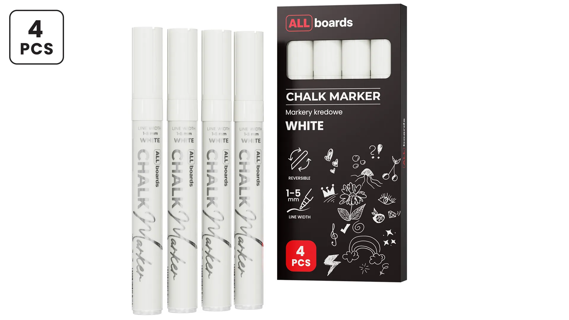 Lot de 4 marqueurs à craie liquide ALLboards – blancs