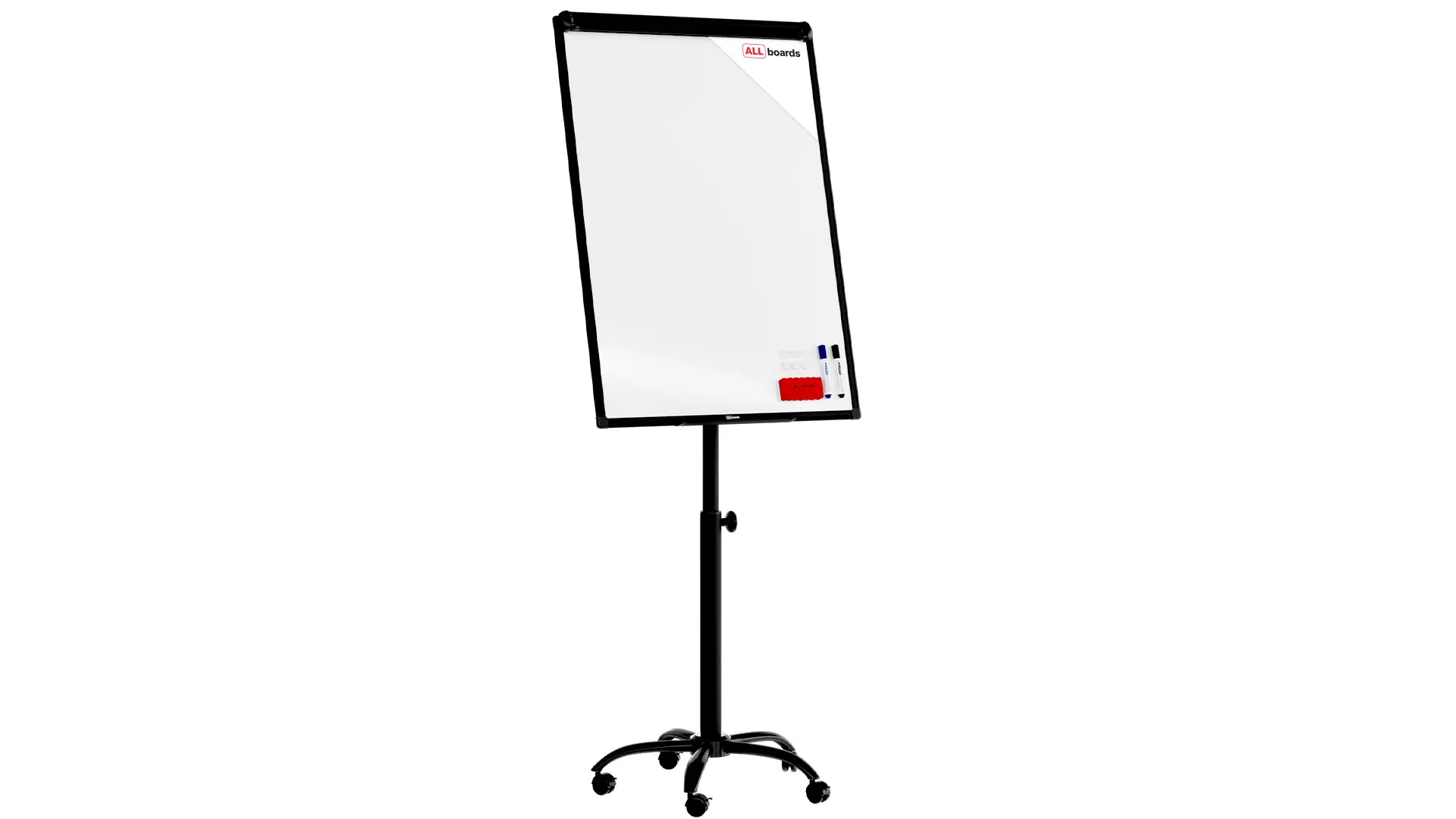 Tableau de conférence magnétique effaçable à sec, mobile sur roulettes, 100 x 70 cm, noir + ACCESSOIRES