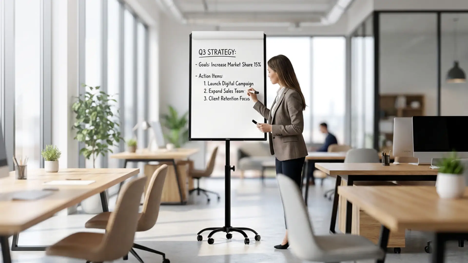 Tableau de conférence magnétique effaçable à sec, mobile sur roulettes, 100 x 70 cm, noir + ACCESSOIRES – Image 3