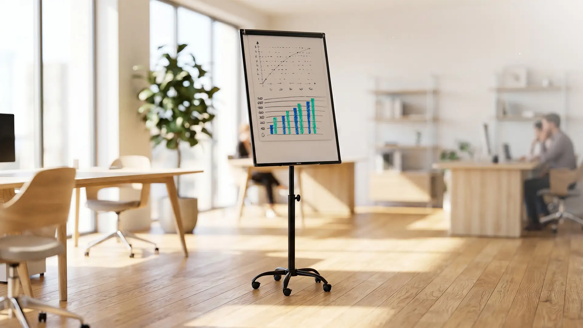 Tableau de conférence magnétique effaçable à sec, mobile sur roulettes, 100 x 70 cm, noir + ACCESSOIRES – Image 9