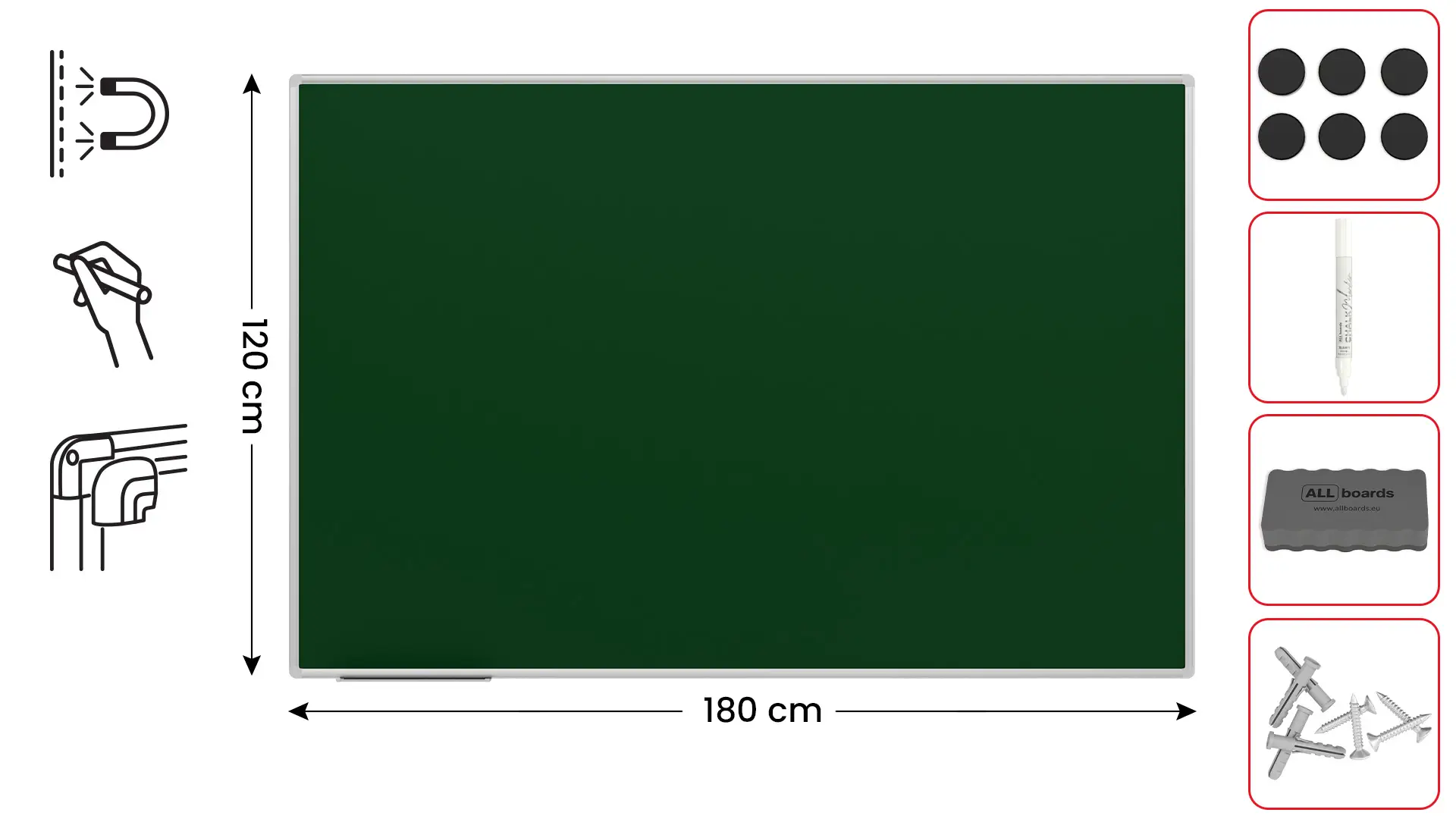 Tableau à Craie Vert Magnétique avec Cadre en Aluminium Premium EXPO 180x120 cm + ACCESSOIRES – Image 2