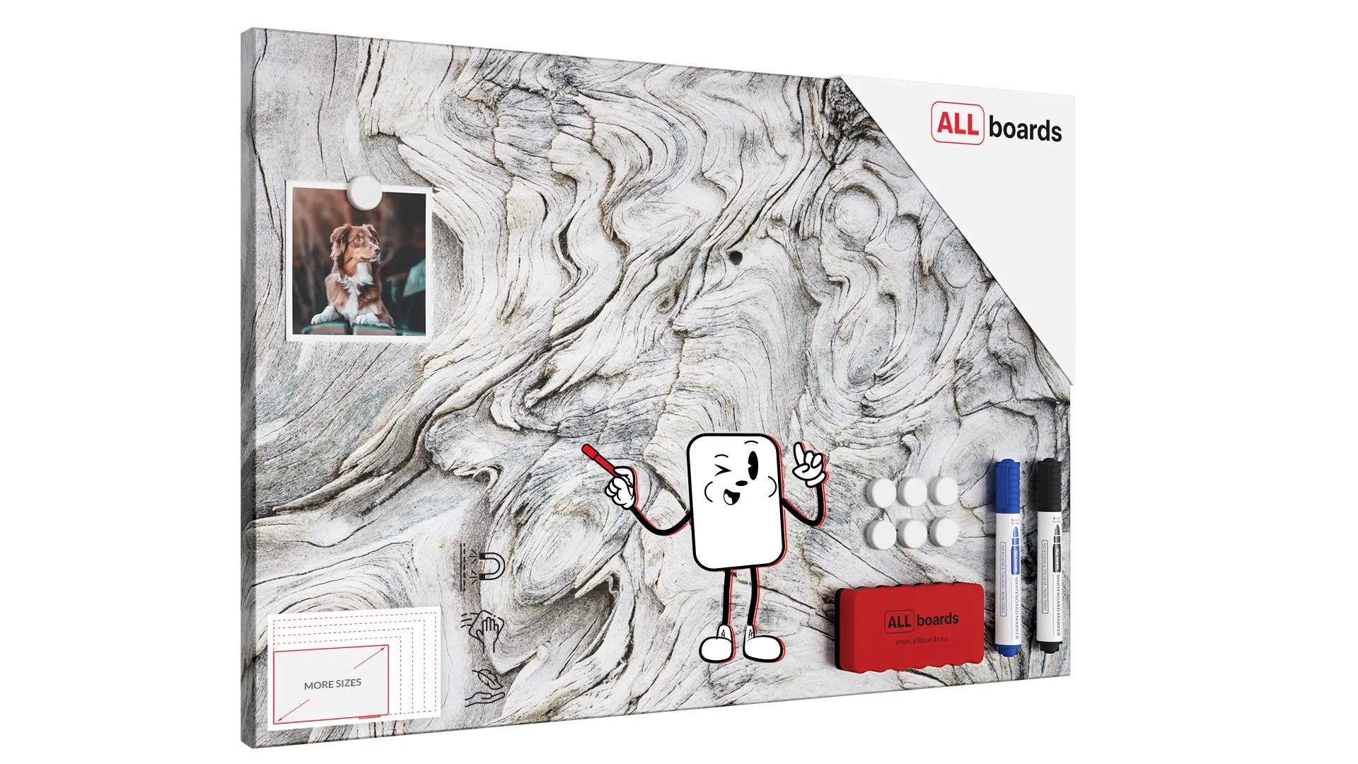 Tableau magnétique METALboards, bois fossile 60×40 cm + accessoires