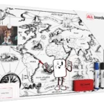 Tableau magnétique METALboards, carte du monde rétro 60×40 cm + accessoires