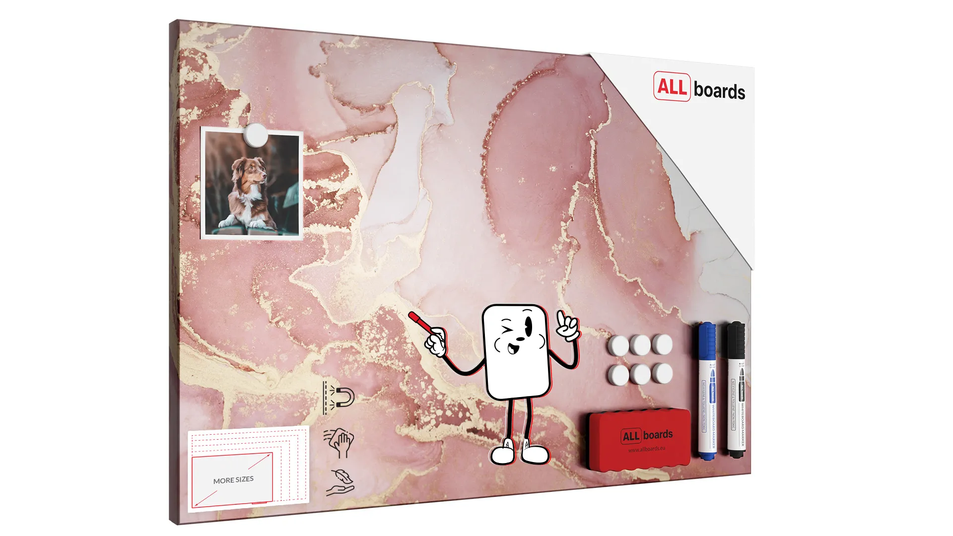 Tableau magnétique METALboards, marbre rose 60×40 cm + accessoires
