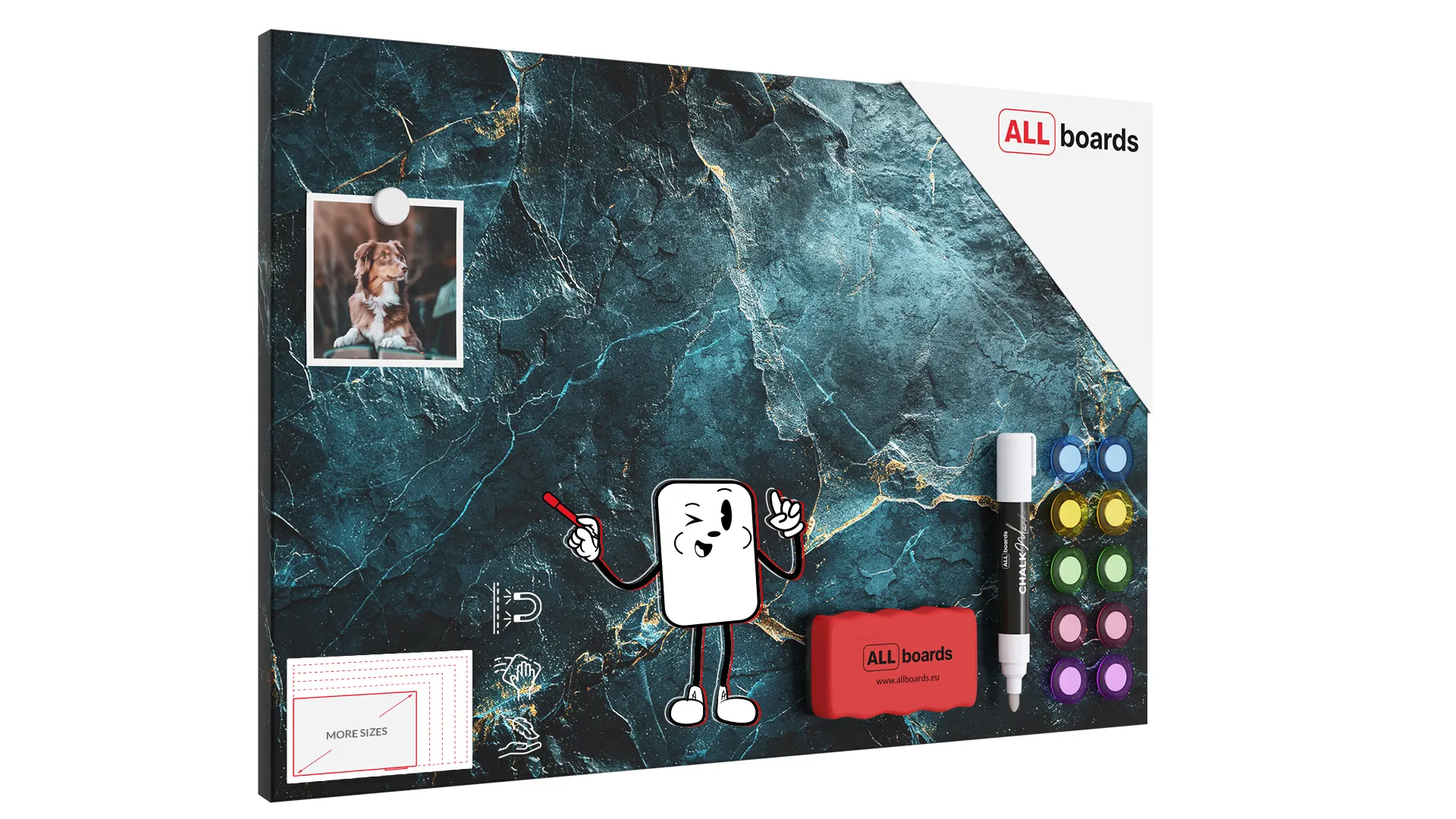 Tableau magnétique METALboards, lapis-lazuli 60×40 cm + accessoires