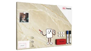 Tableau magnétique METALboards, marbre beige 60×40 cm + accessoires
