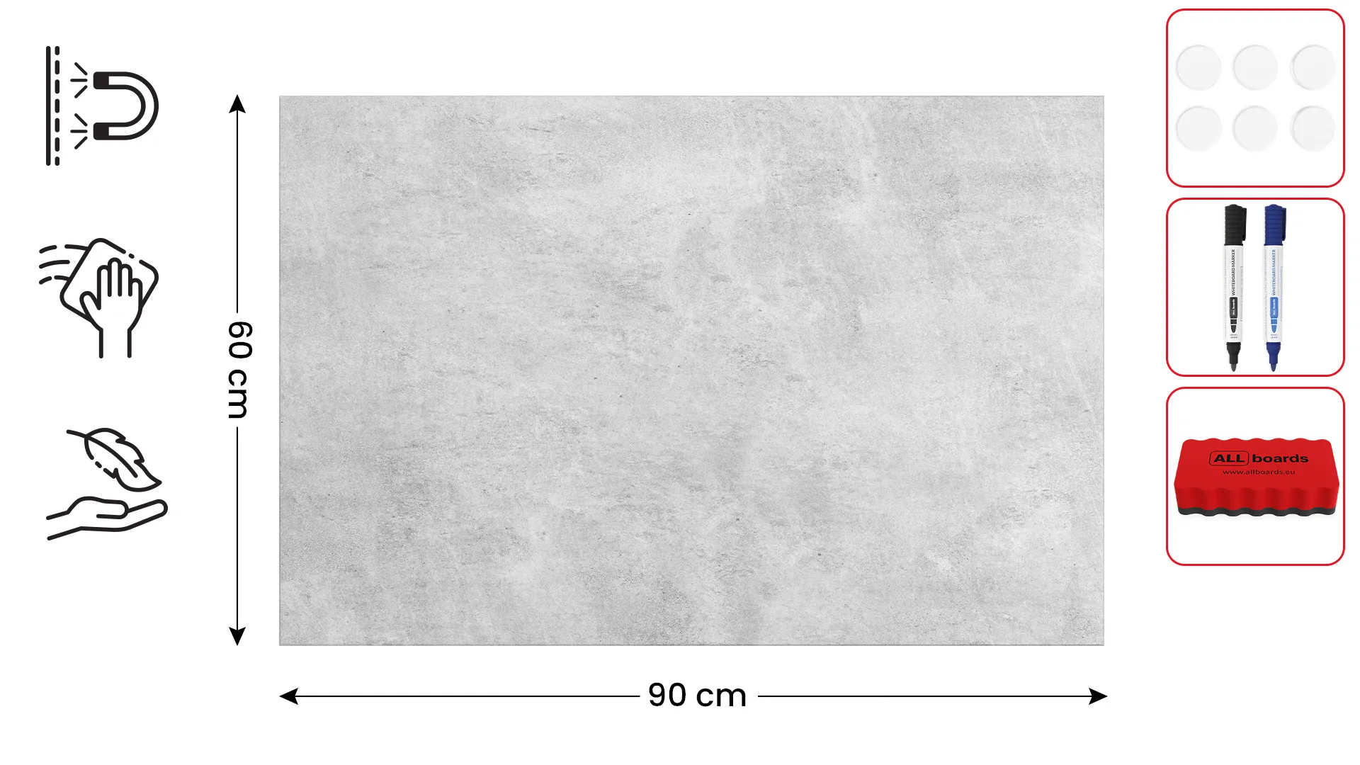 Tableau magnétique METALboards, béton II 90×60 cm + accessoires – Image 2