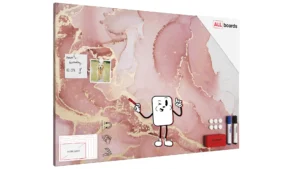Tableau magnétique METALboards, marbre rose 90×60 cm + accessoires