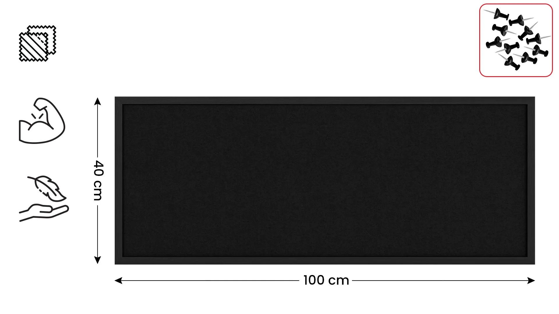 Tableau en feutre 100x40 cm, noir, avec cadre en bois noir – Image 2