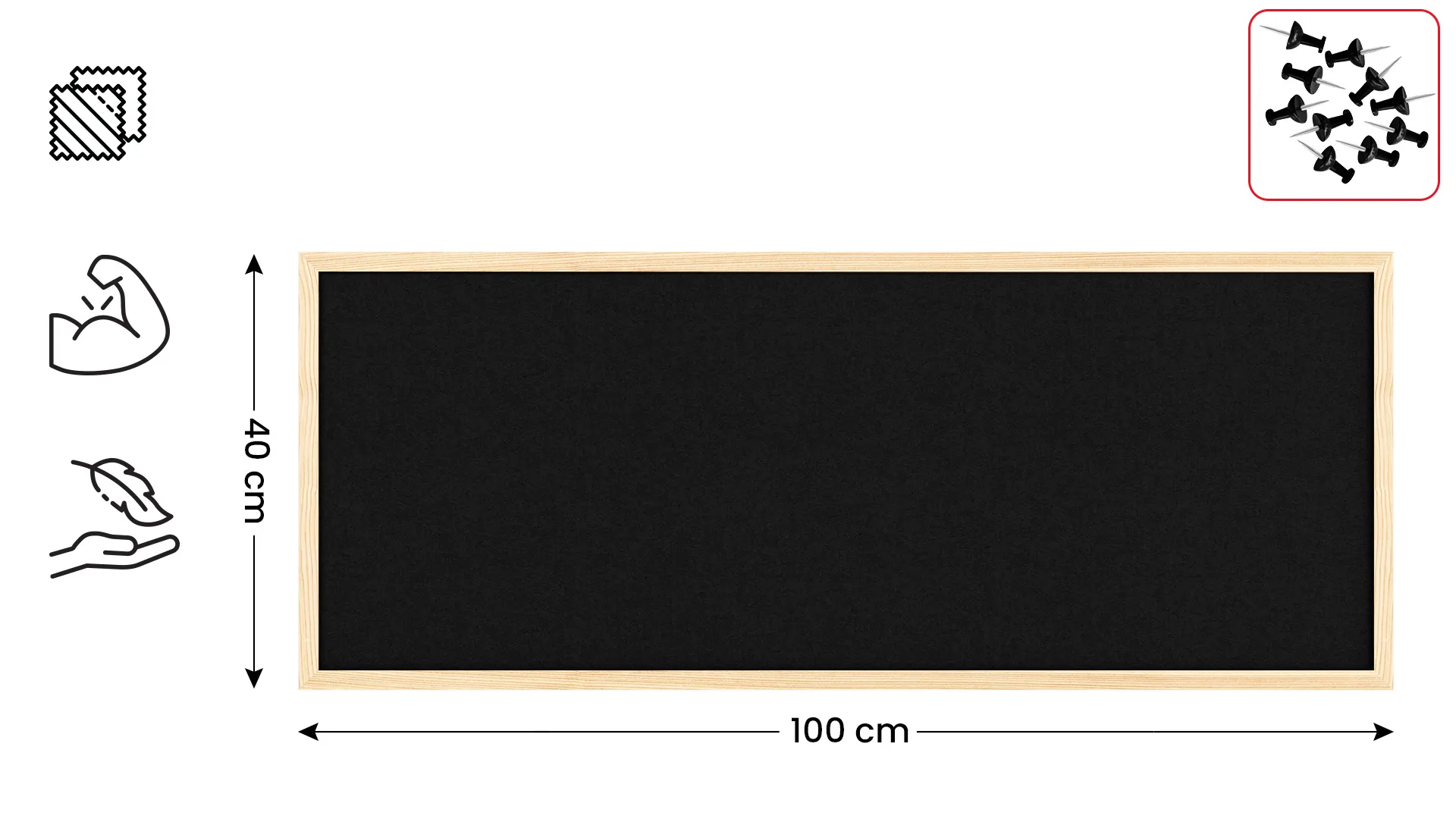 Tableau en feutre 100x40 cm, noir, avec cadre en bois laqué – Image 2