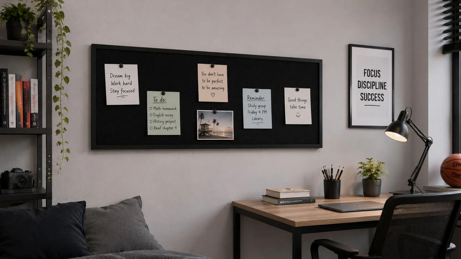 Tableau en feutre 100x40 cm, noir, avec cadre en bois noir – Image 4