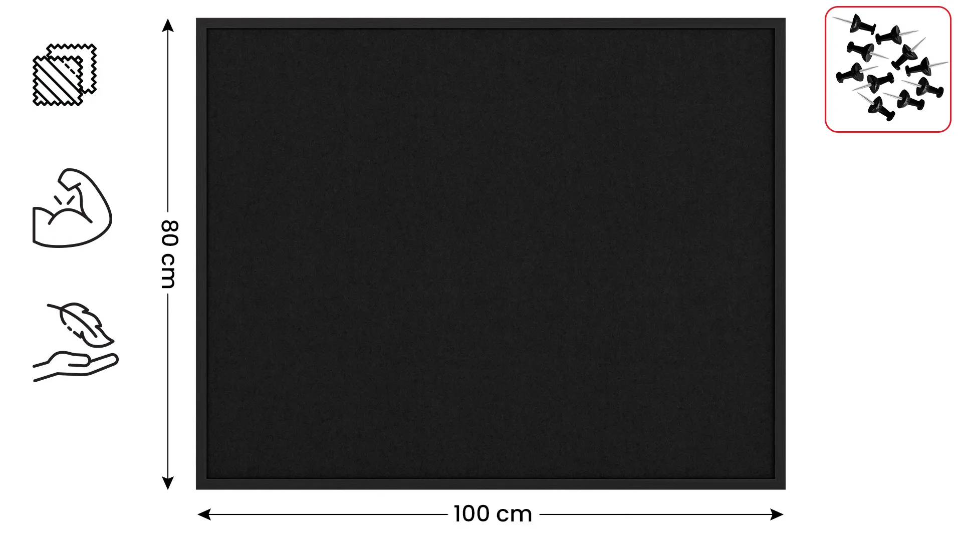 Tableau en feutre 100x80 cm, noir, avec cadre en bois noir – Image 2