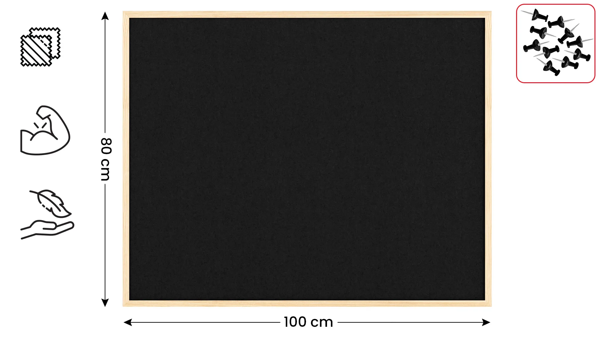 Tableau en feutre 100x80 cm, noir, avec cadre en bois laqué – Image 2
